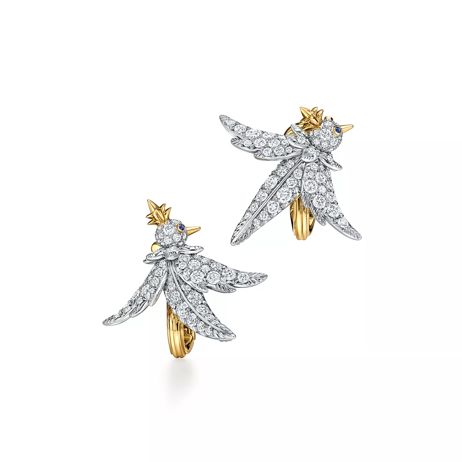 Bird Earrings in Platinum and Gold with Diamonds