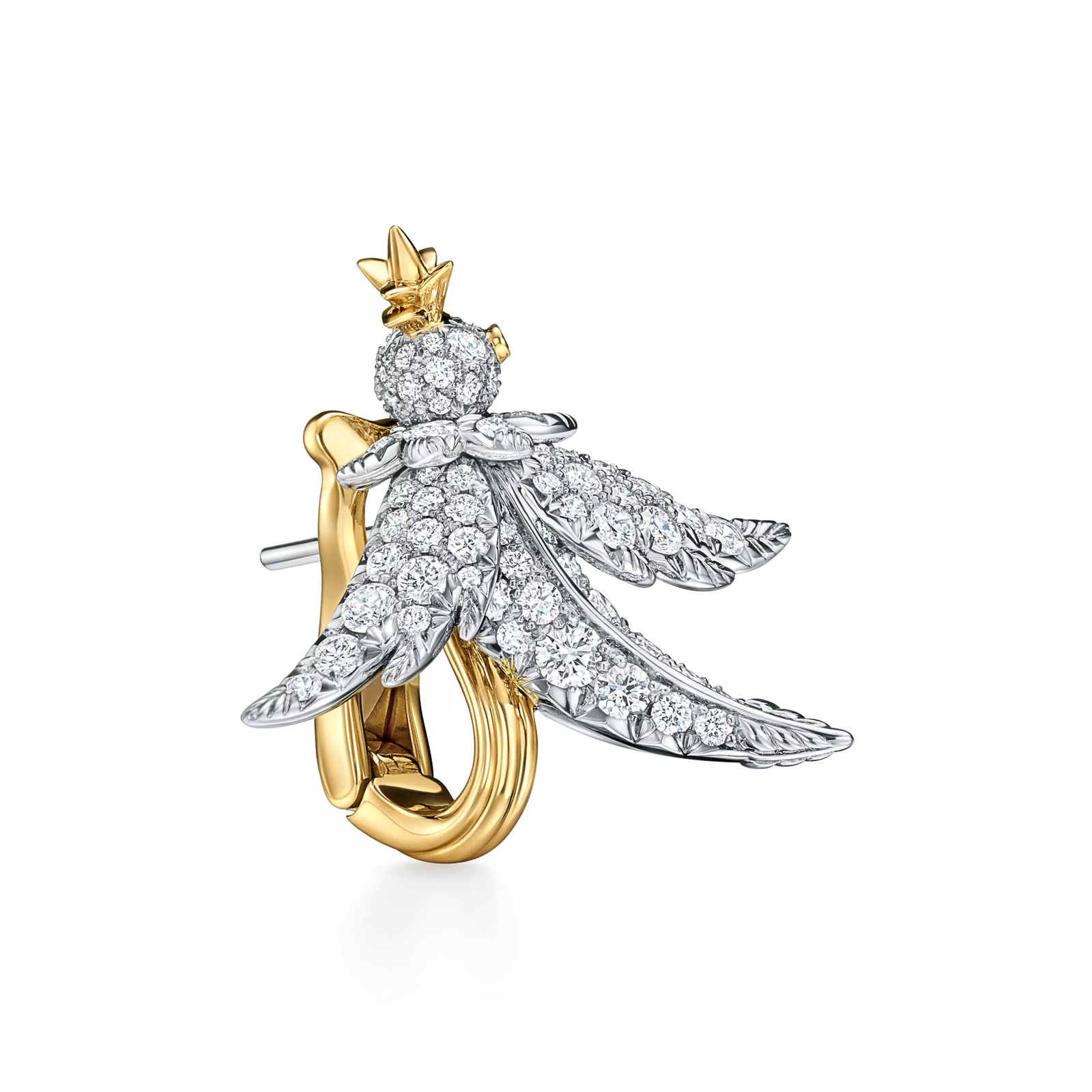 Bird Earrings in Platinum and Gold with Diamonds