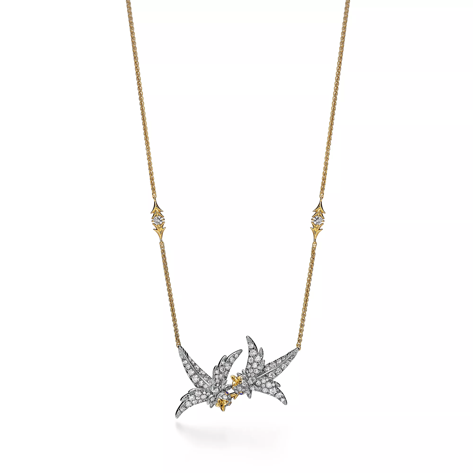 Lovebirds Pendant in Platinum and Gold with Diamonds