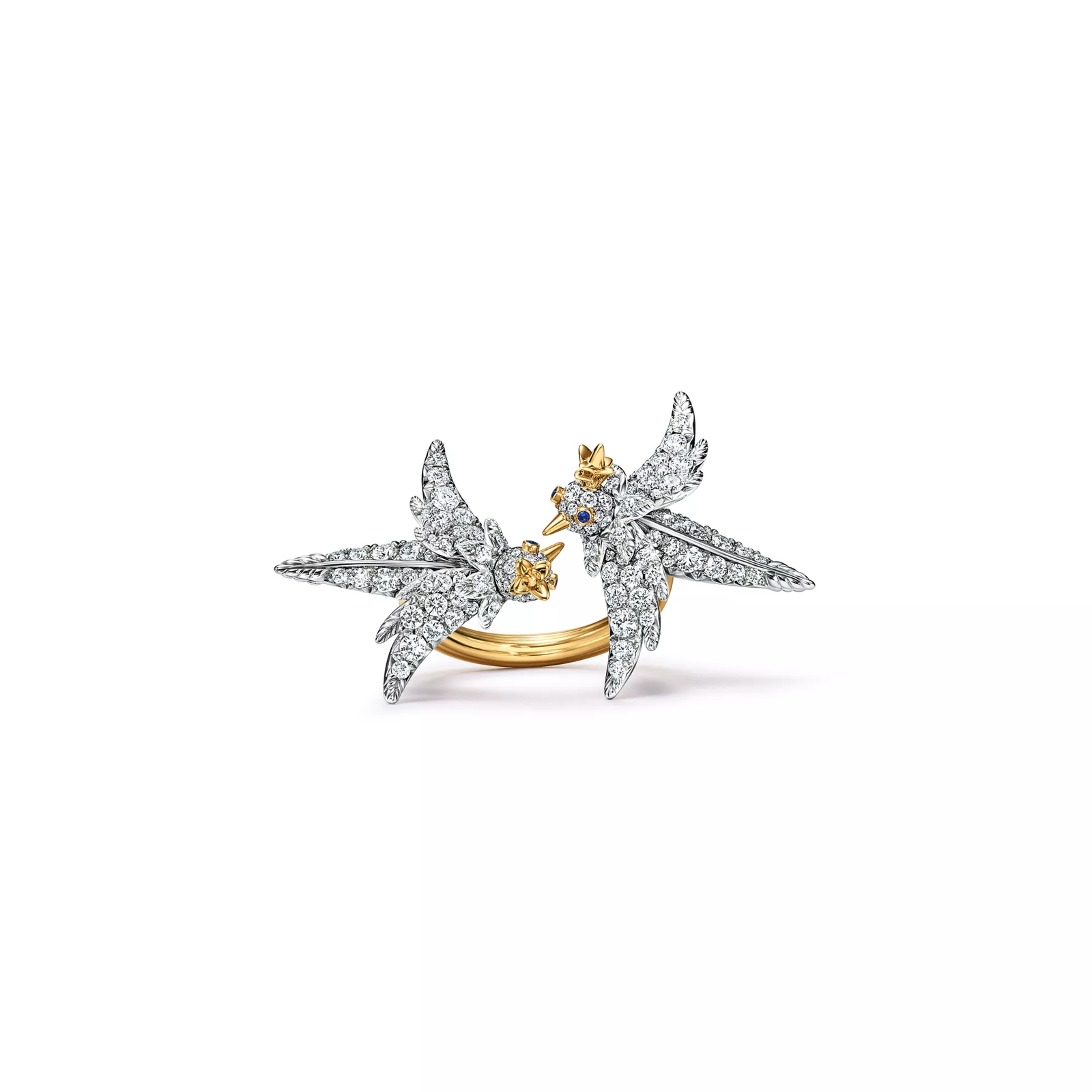 Lovebirds Ring in Platinum and Gold with Diamonds