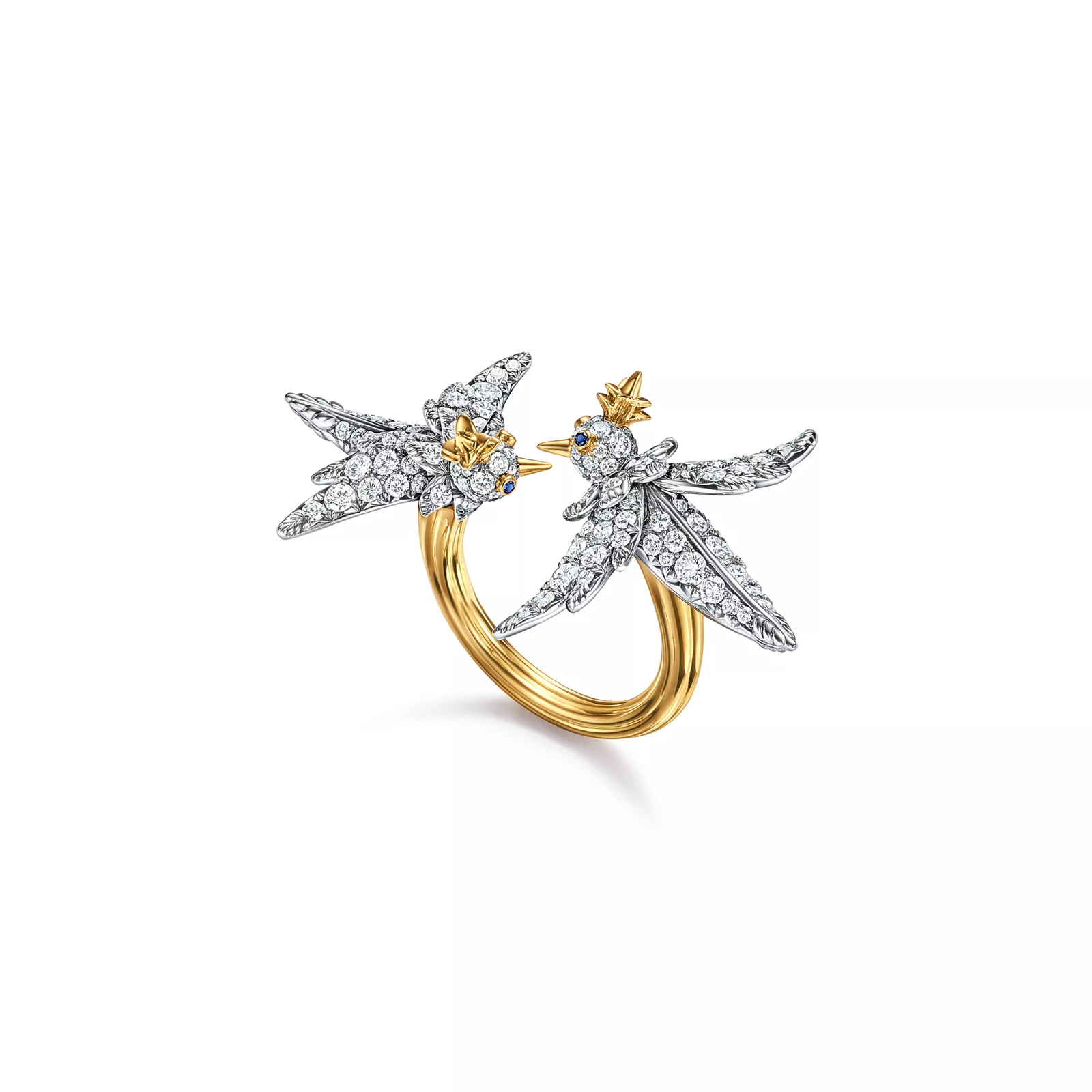 Lovebirds Ring in Platinum and Gold with Diamonds