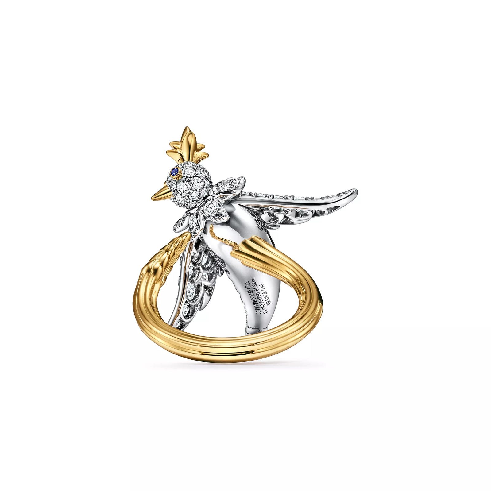 Bird Ring in Platinum and Gold with Diamonds