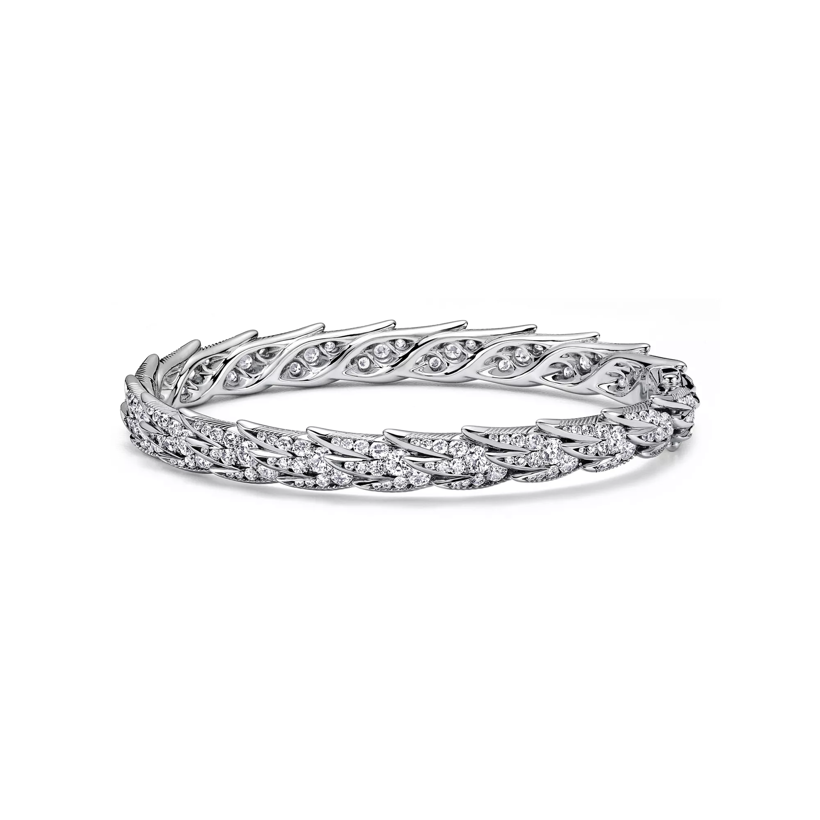 Wings Wide Bangle in Platinum with Diamonds