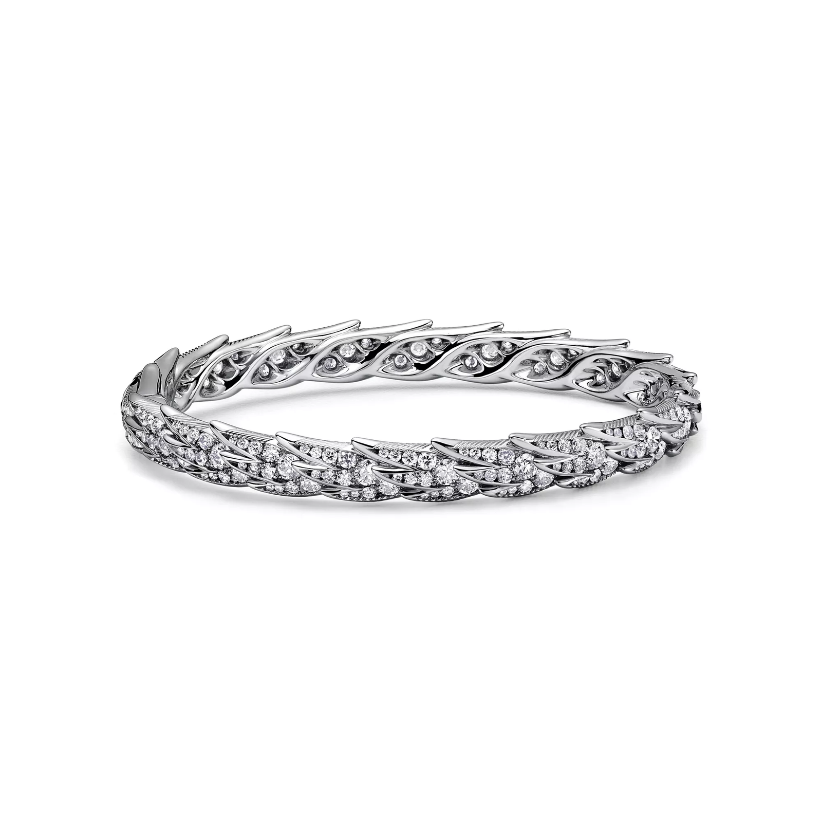 Wings Wide Bangle in Platinum with Diamonds