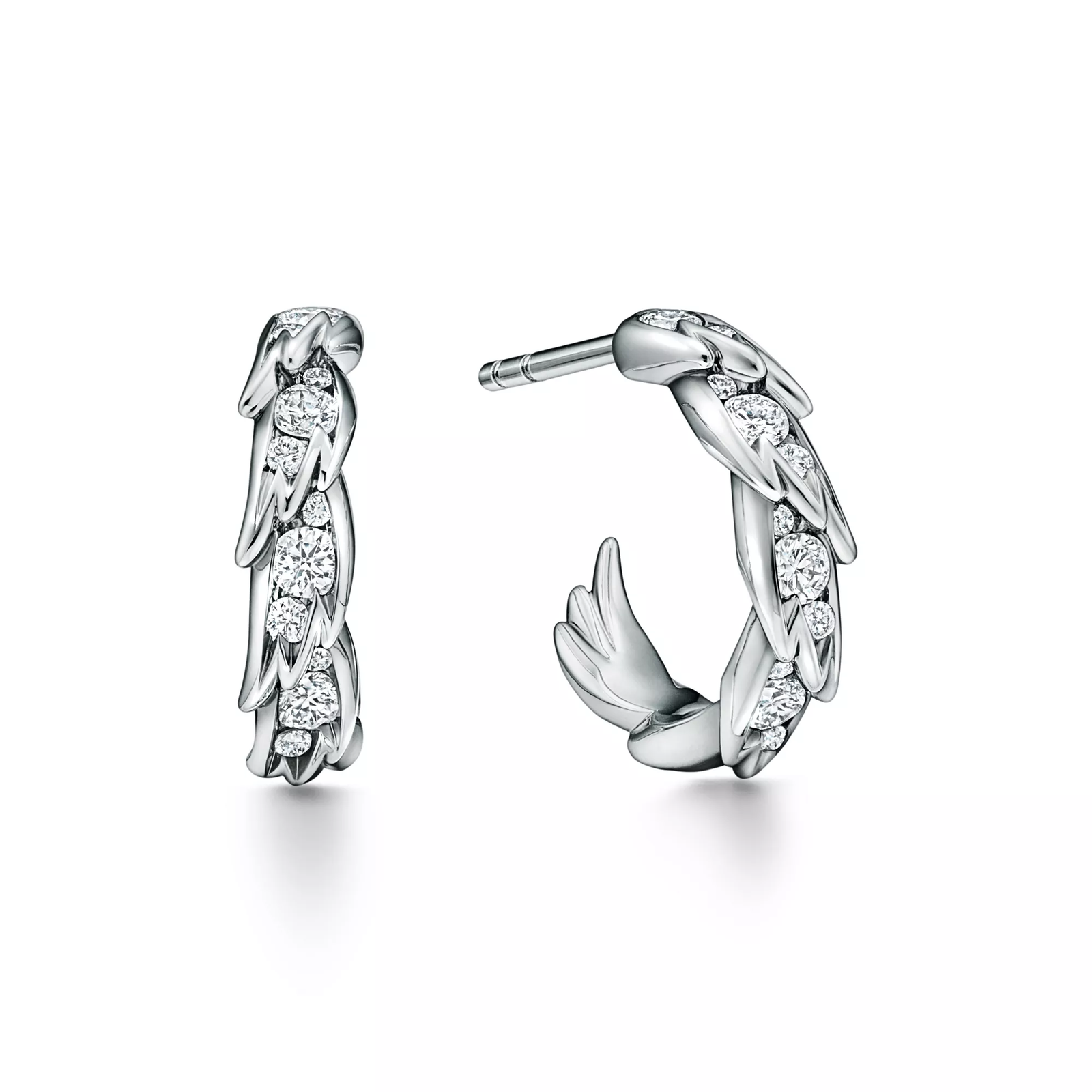 Wings Hoop Earrings in Platinum with Diamonds
