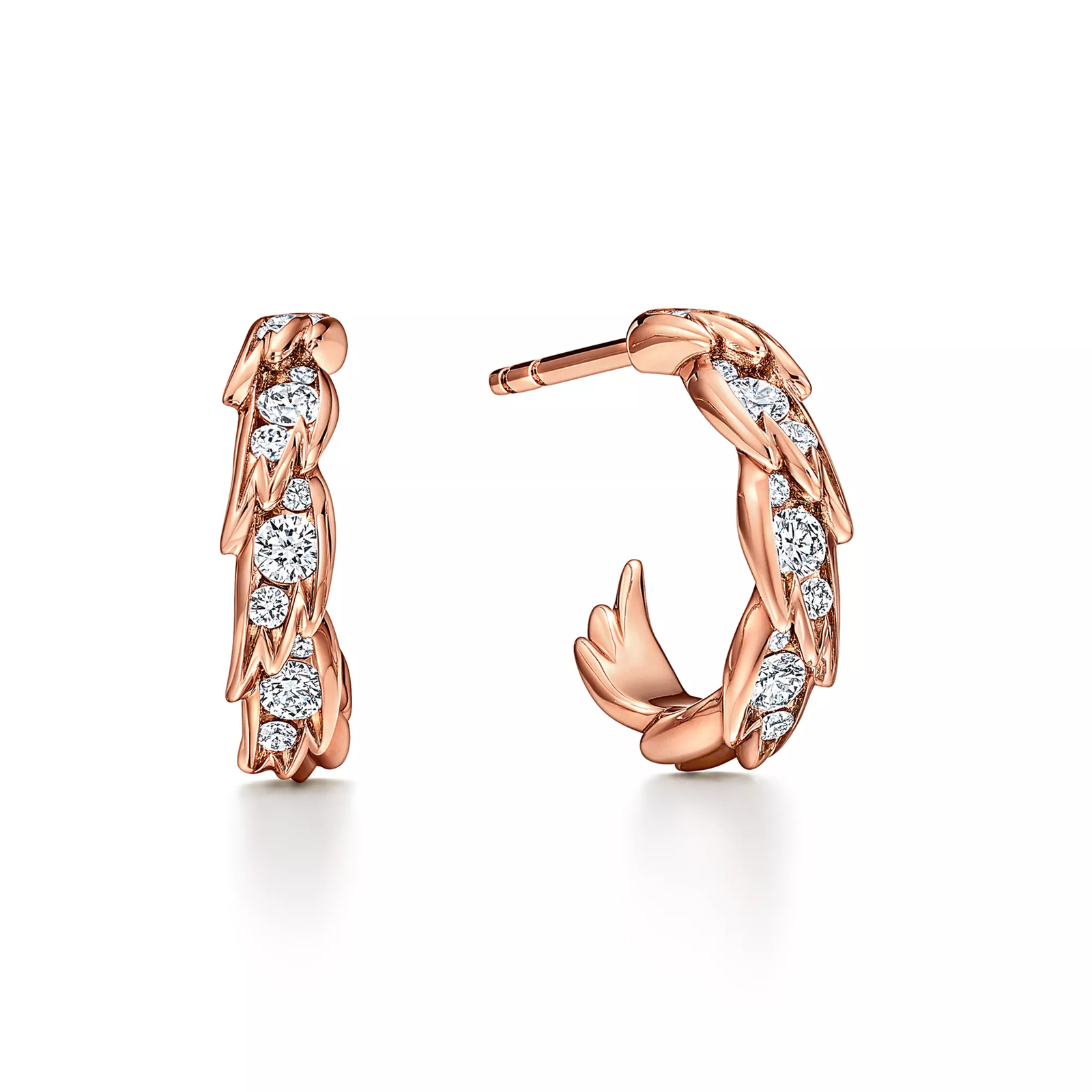 Wings Hoop Earrings in Rose Gold with Diamonds