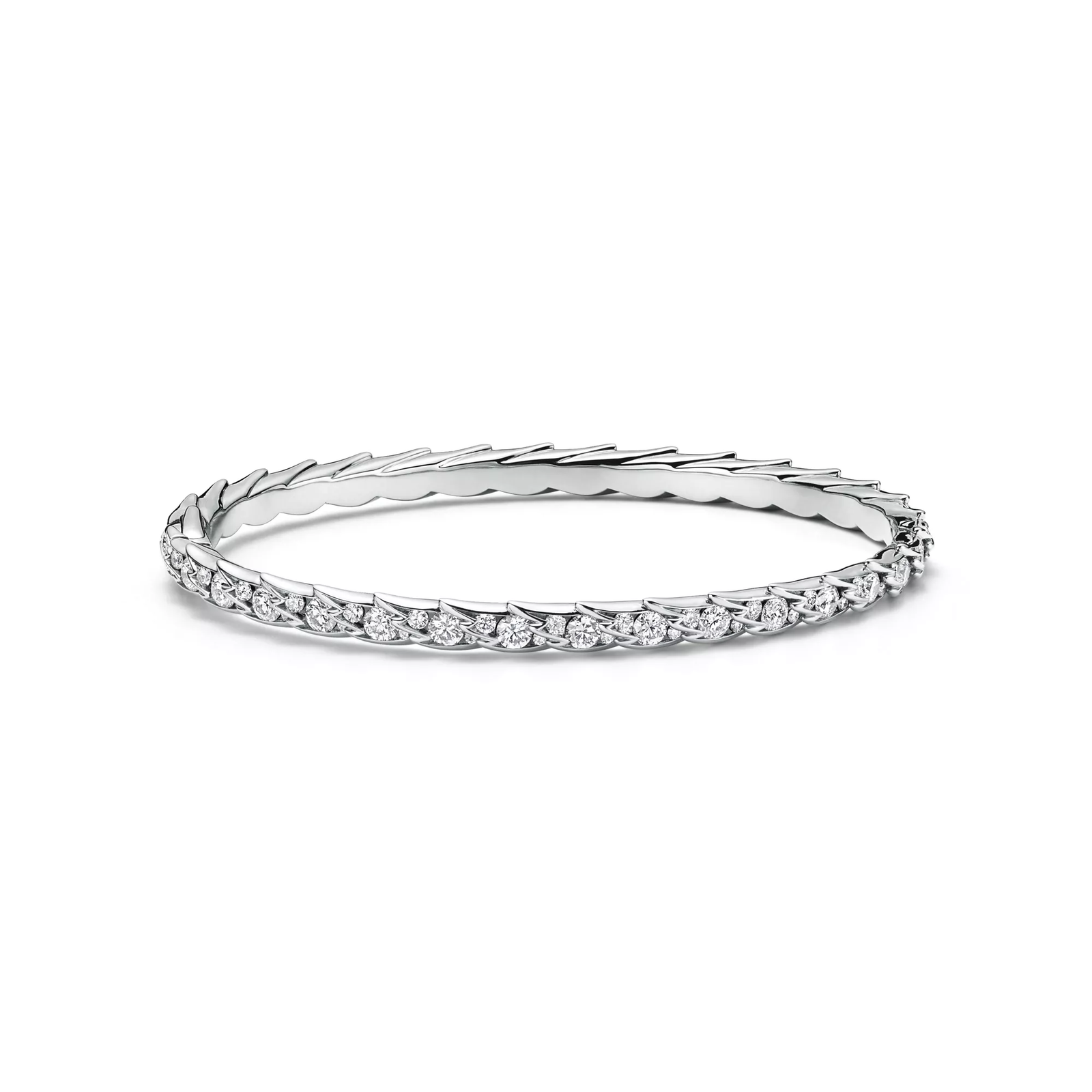 Wings Narrow Bangle in Platinum with Diamonds
