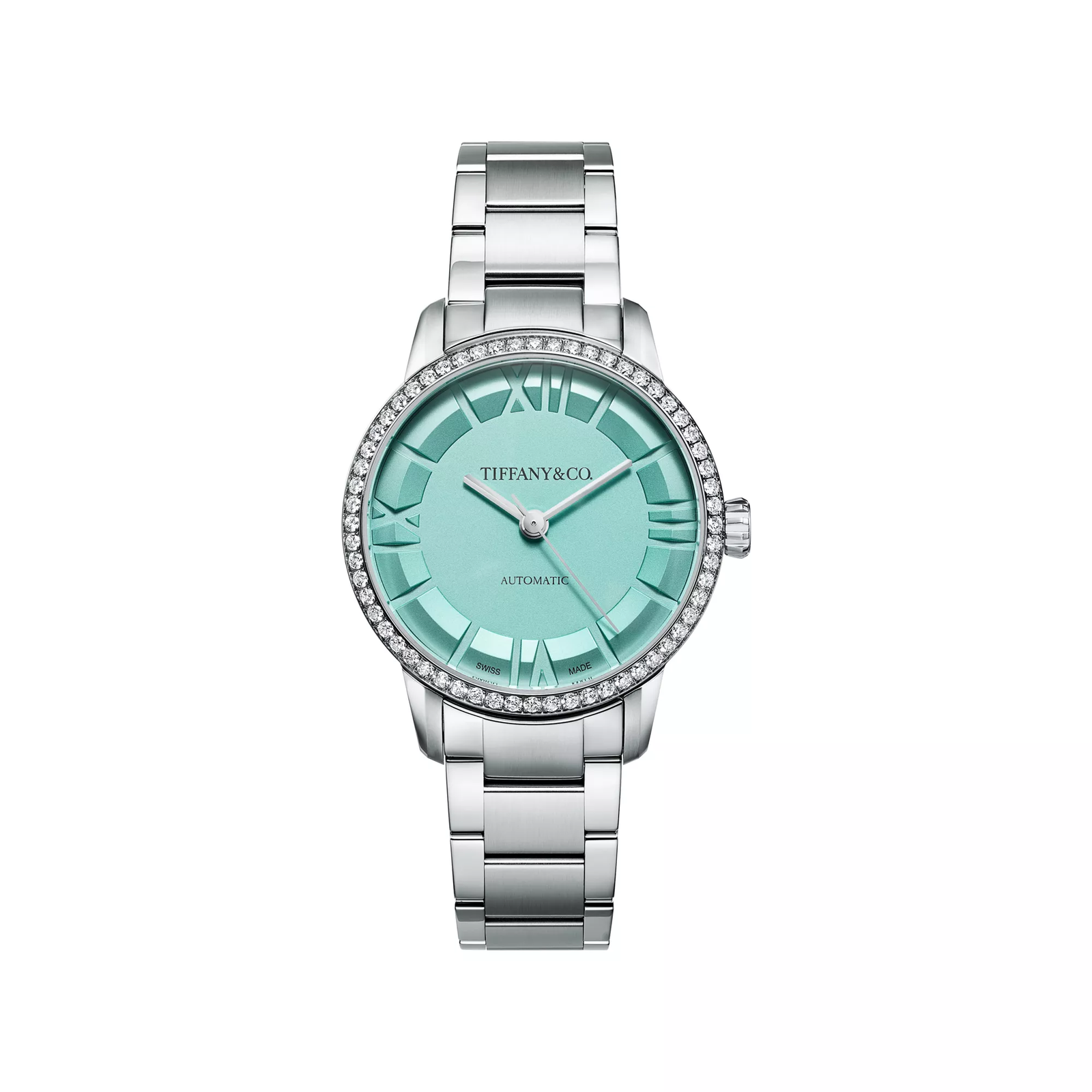 34 mm Automatic Watch in Stainless Steel with Diamonds