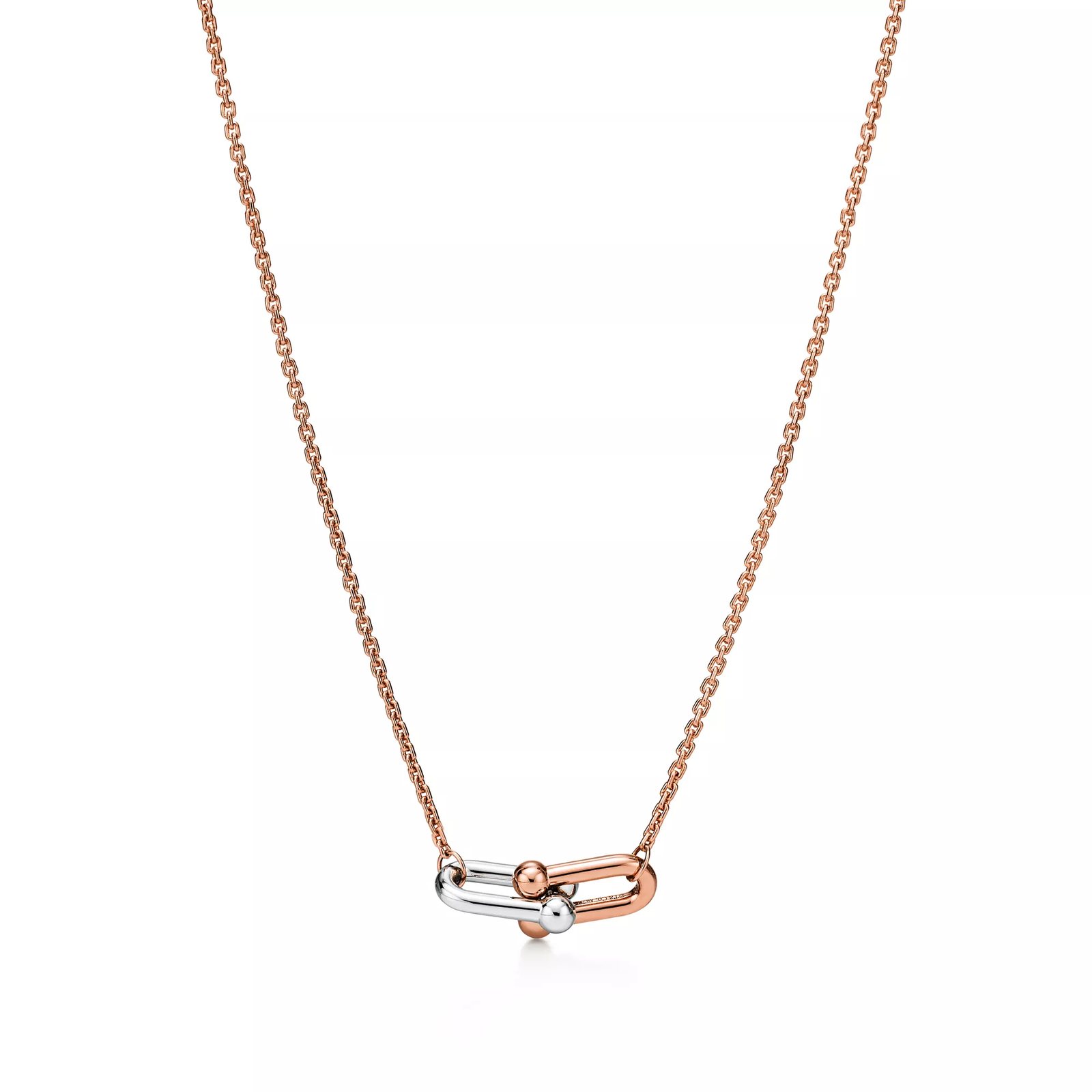 Small Double Link Pendant in Rose and White Gold