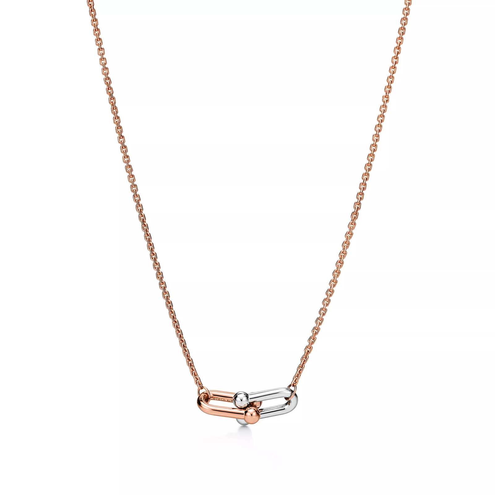 Small Double Link Pendant in Rose and White Gold