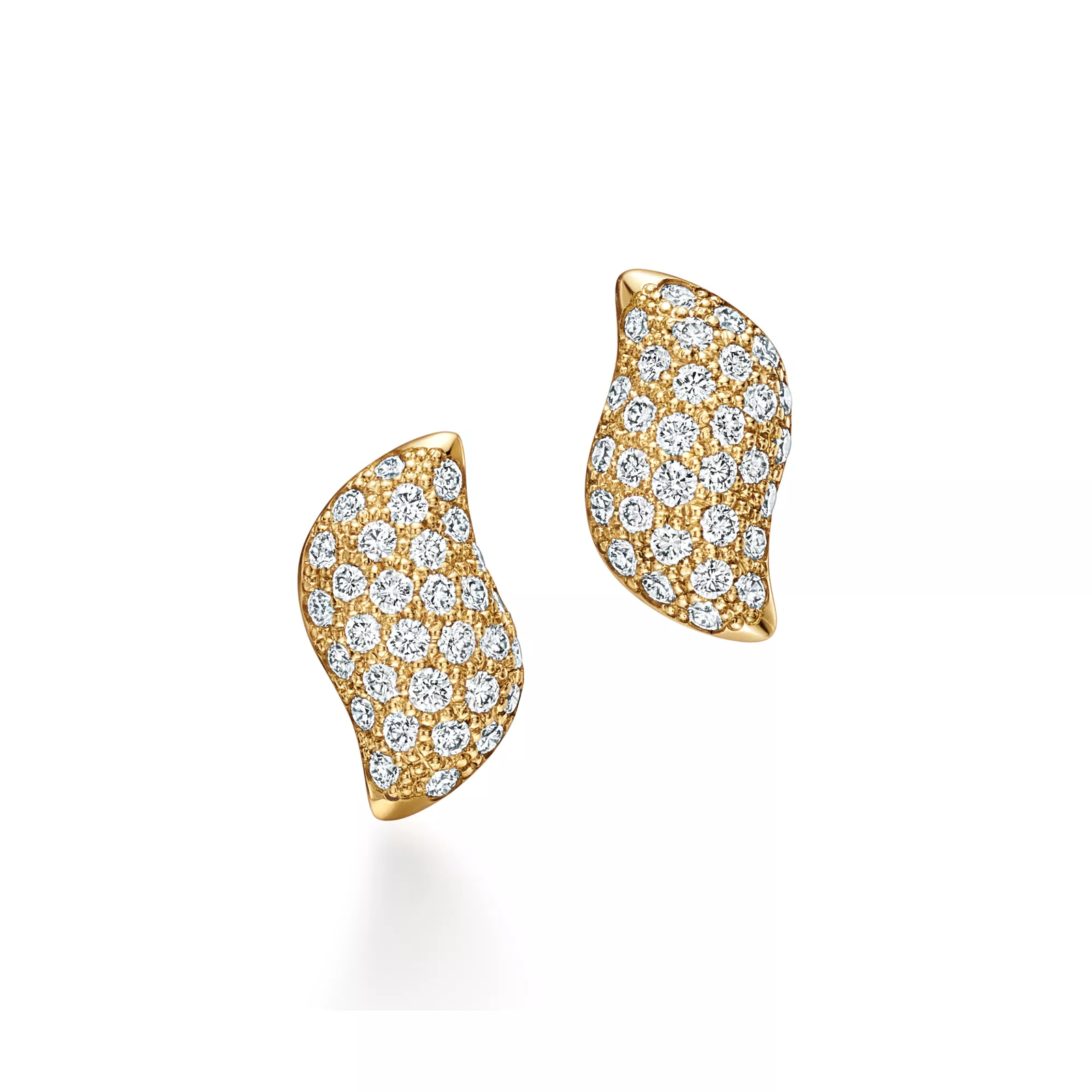 Mini Stud Feather Earrings in Yellow Gold with Pave Diamonds