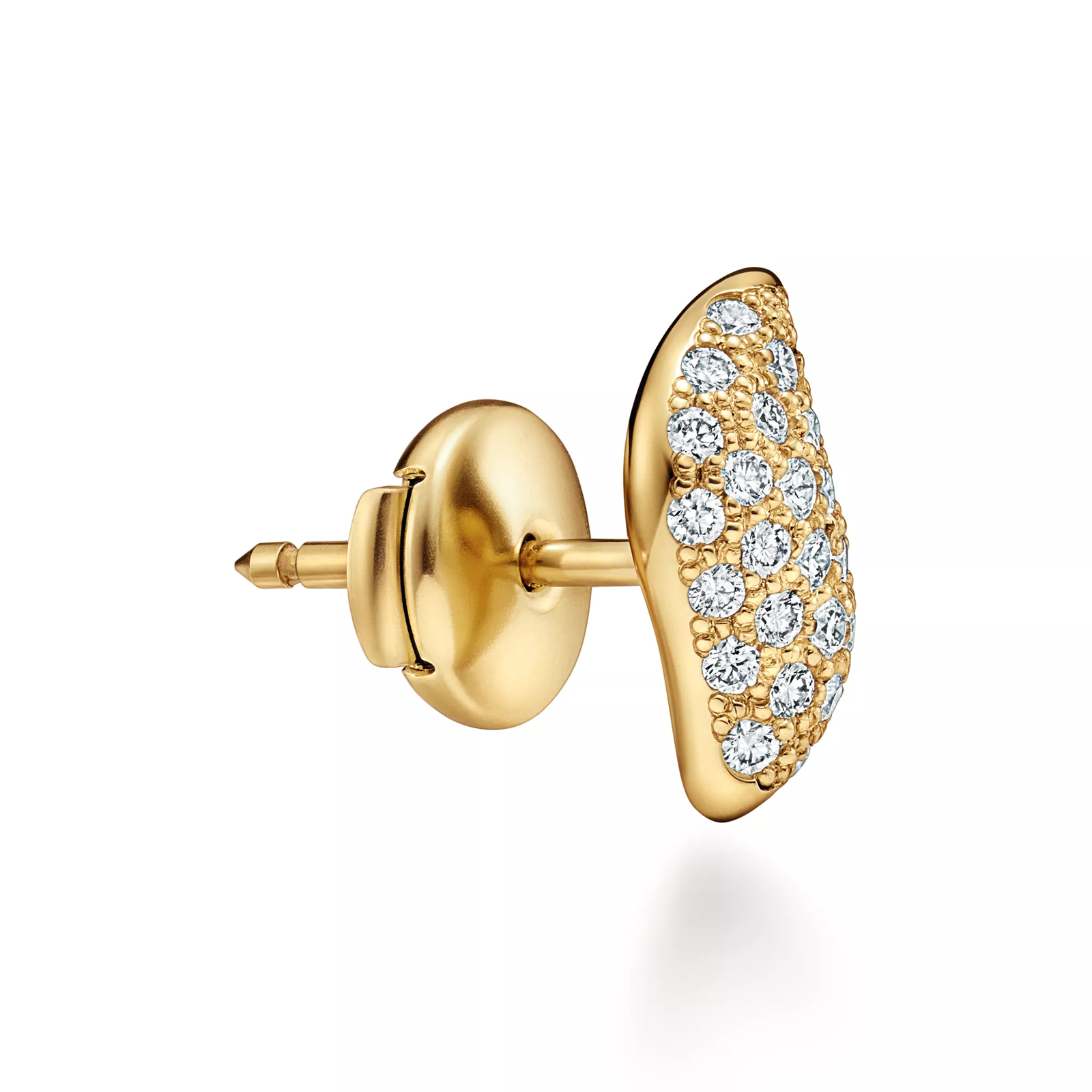 Mini Stud Feather Earrings in Yellow Gold with Pave Diamonds