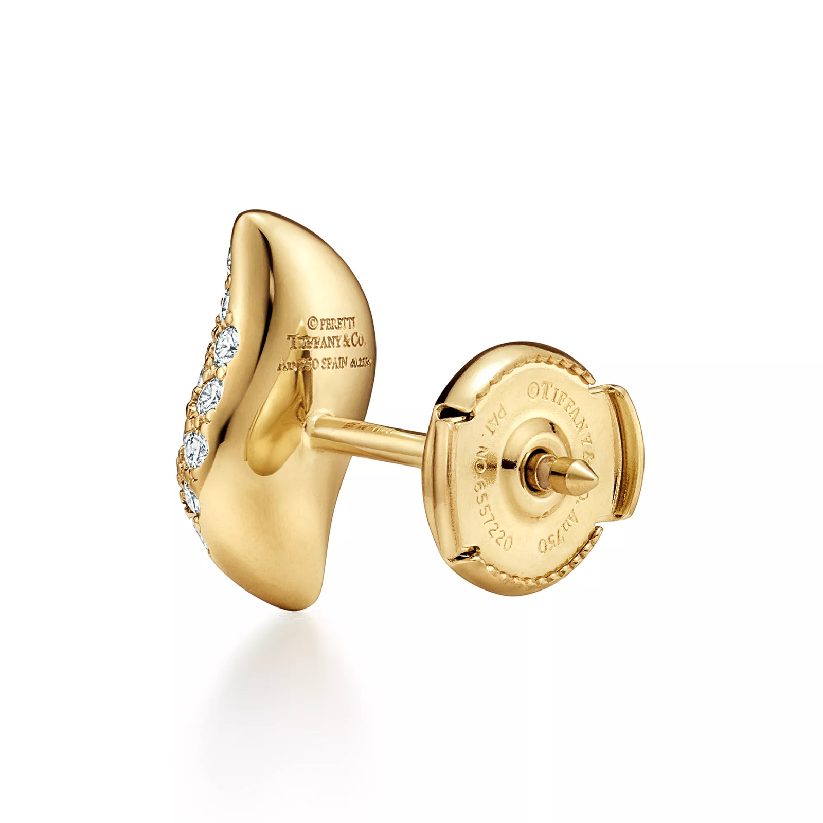 Mini Stud Feather Earrings in Yellow Gold with Pave Diamonds