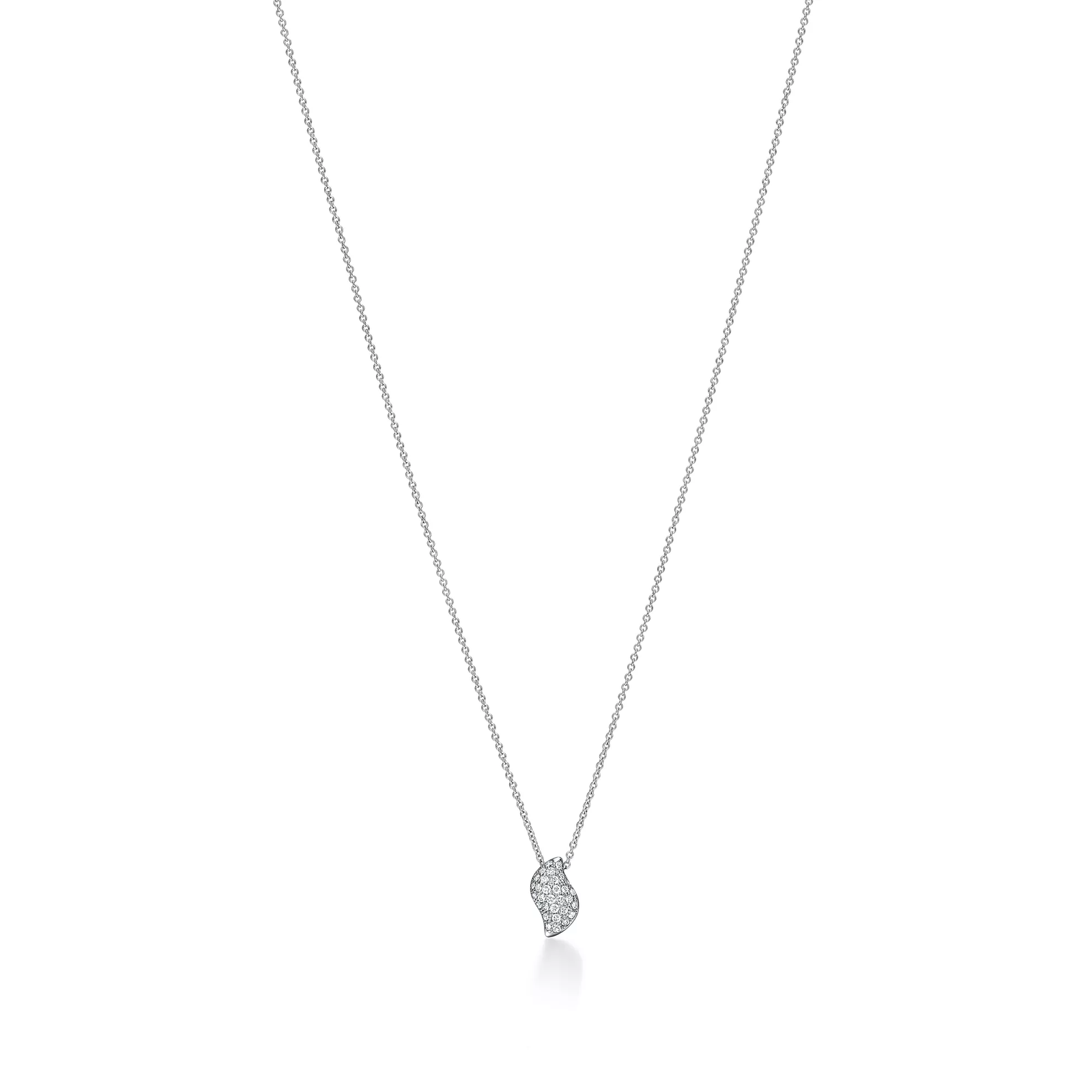 Mini Feather Pendant in Platinum with Pave Diamonds