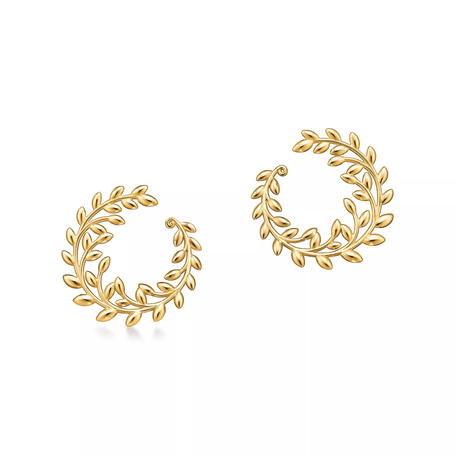 Olive Leaf Bypass Hoop Earrings in Yellow Gold