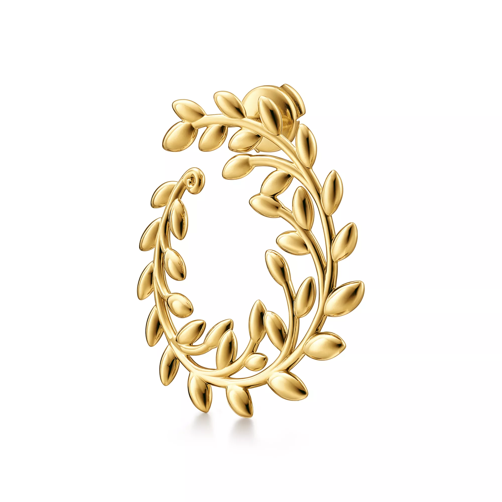 Olive Leaf Bypass Hoop Earrings in Yellow Gold