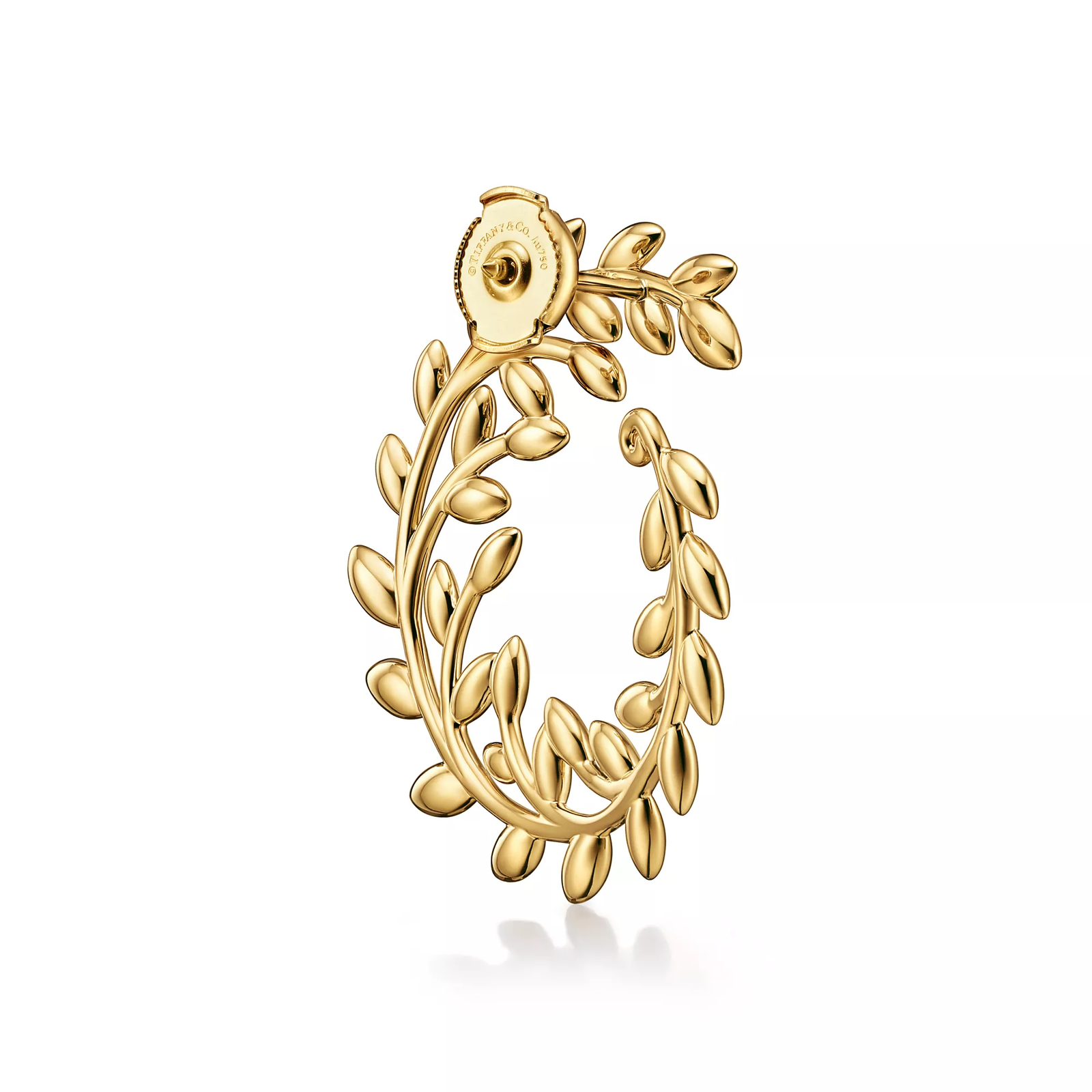 Olive Leaf Bypass Hoop Earrings in Yellow Gold