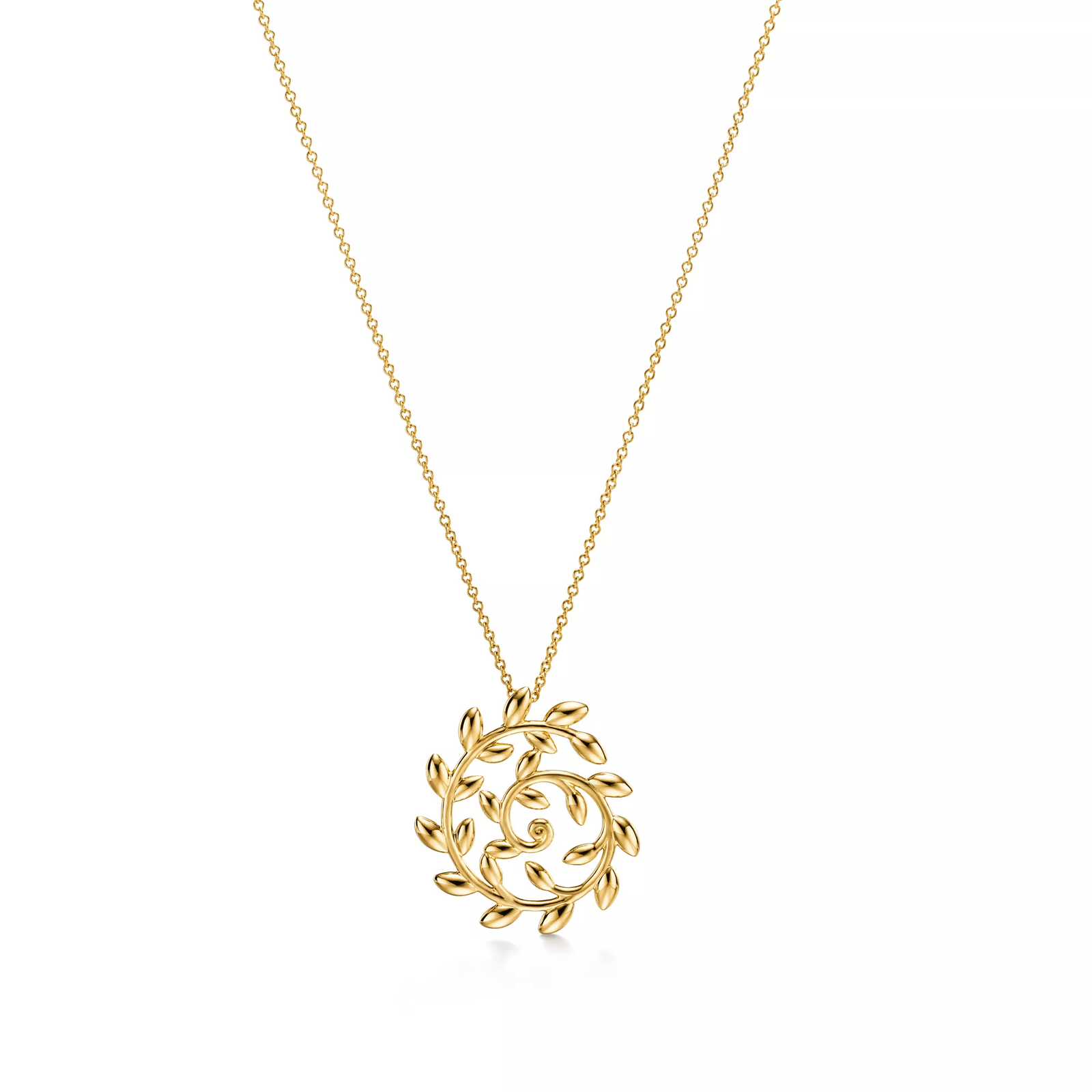 Olive Leaf Circle Pendant in Yellow Gold