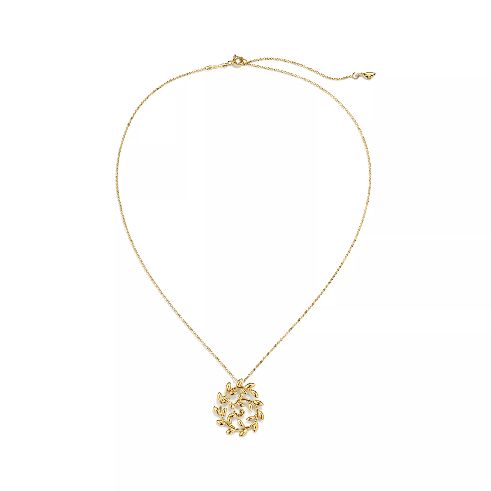 Olive Leaf Circle Pendant in Yellow Gold