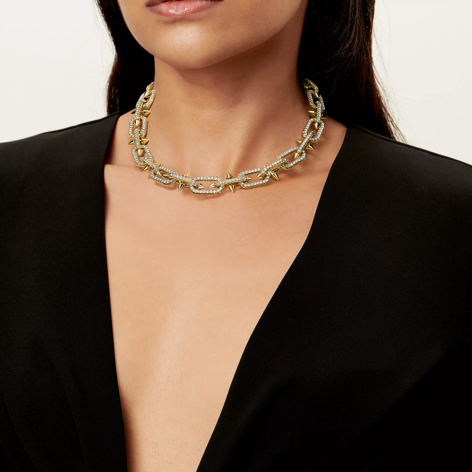 Necklace in Yellow Gold with Pave Diamonds