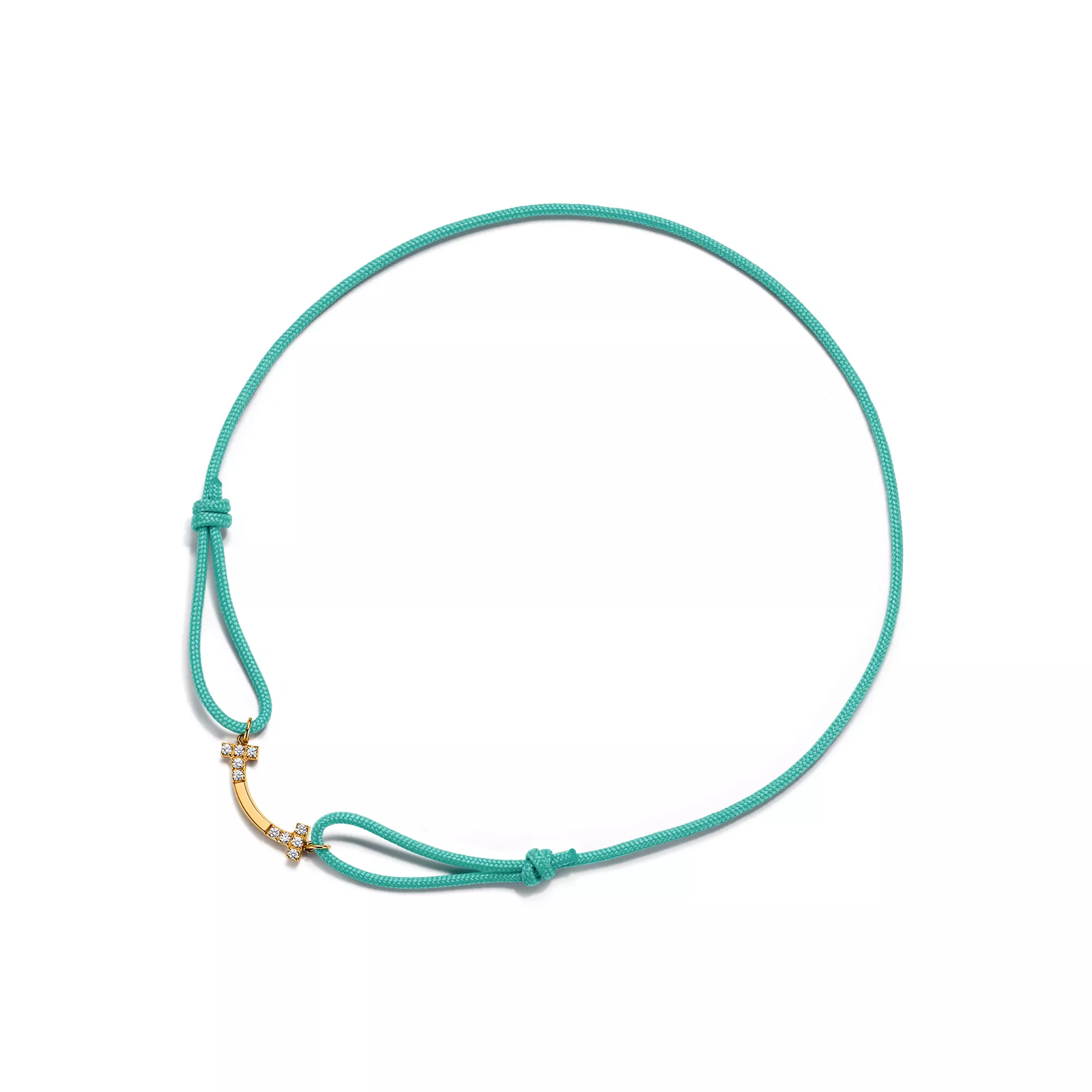Smile Bracelet in Yellow Gold on a Blue Cord with Diamonds