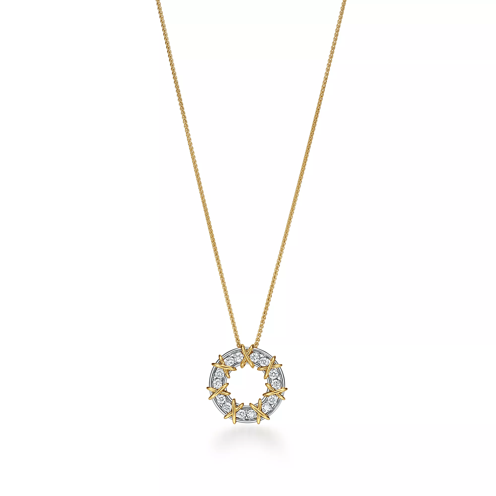 Large Circle Pendant in Platinum and Gold with Diamonds
