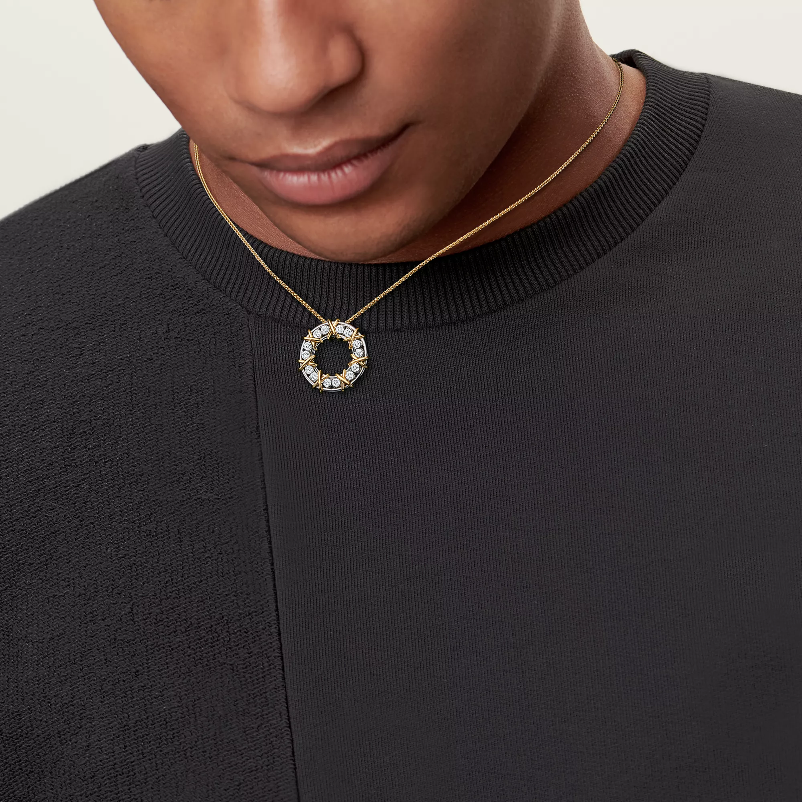 Large Circle Pendant in Platinum and Gold with Diamonds