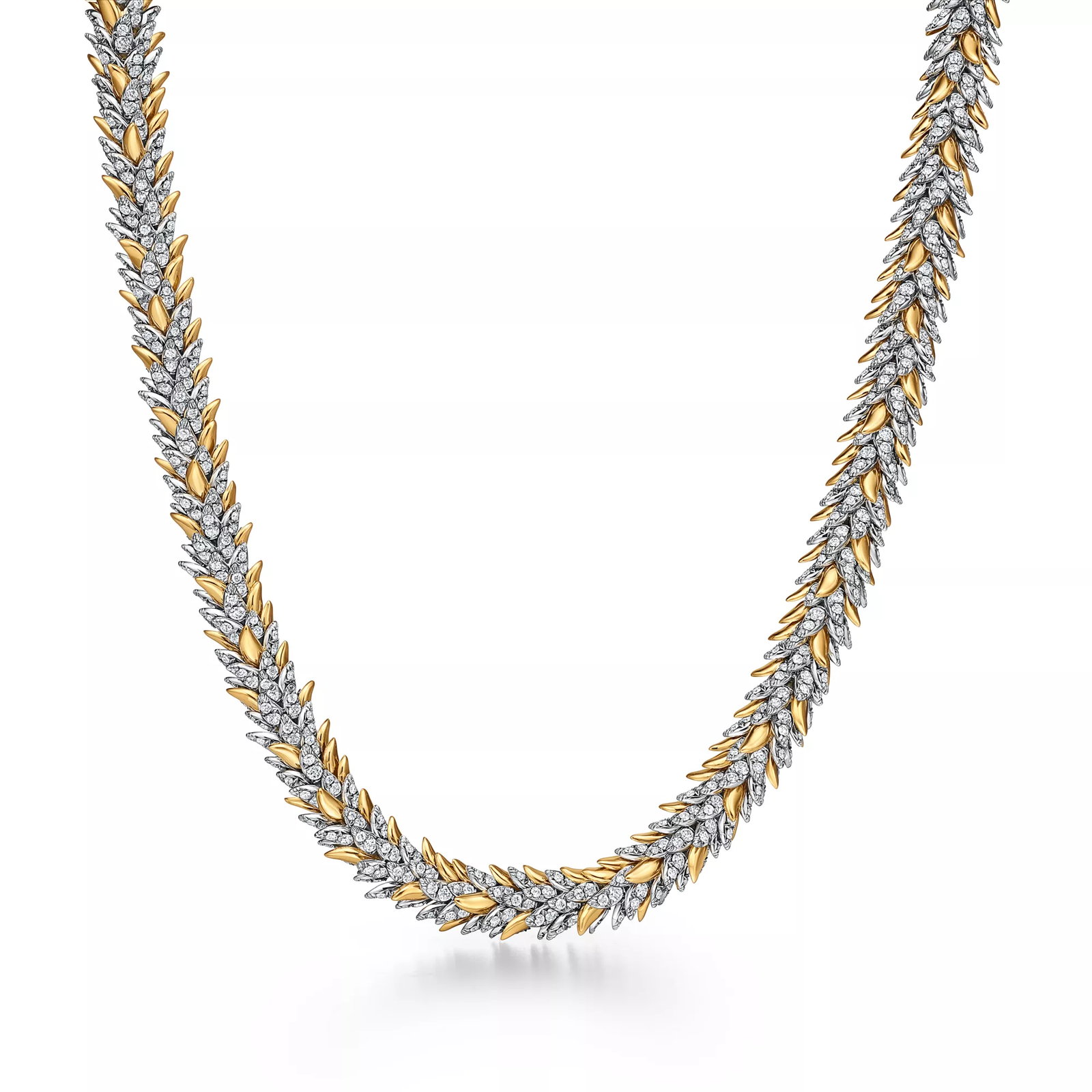 Feathers Necklace in Platinum and Yellow Gold