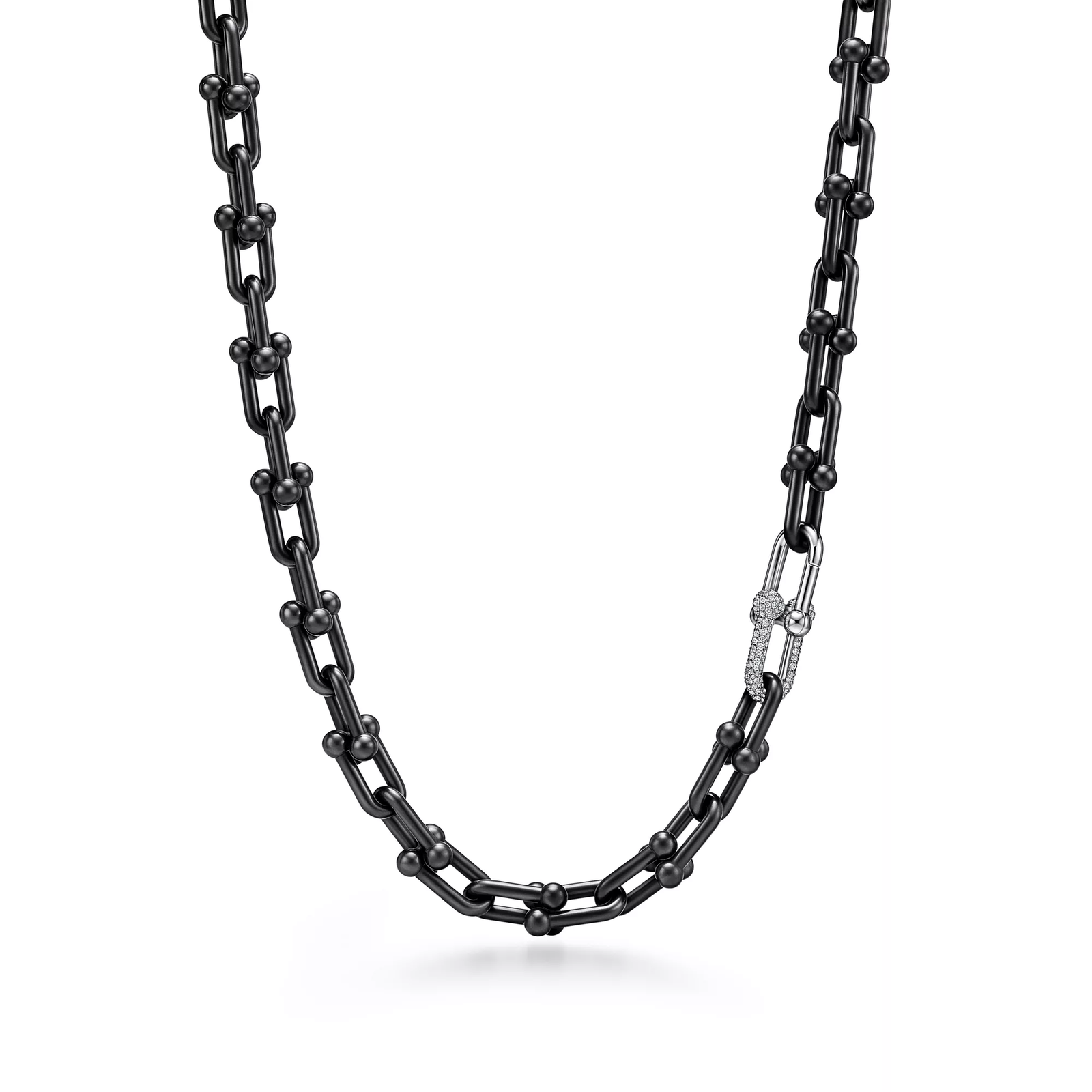 Large Link Necklace in Titanium and Platinum with Diamonds