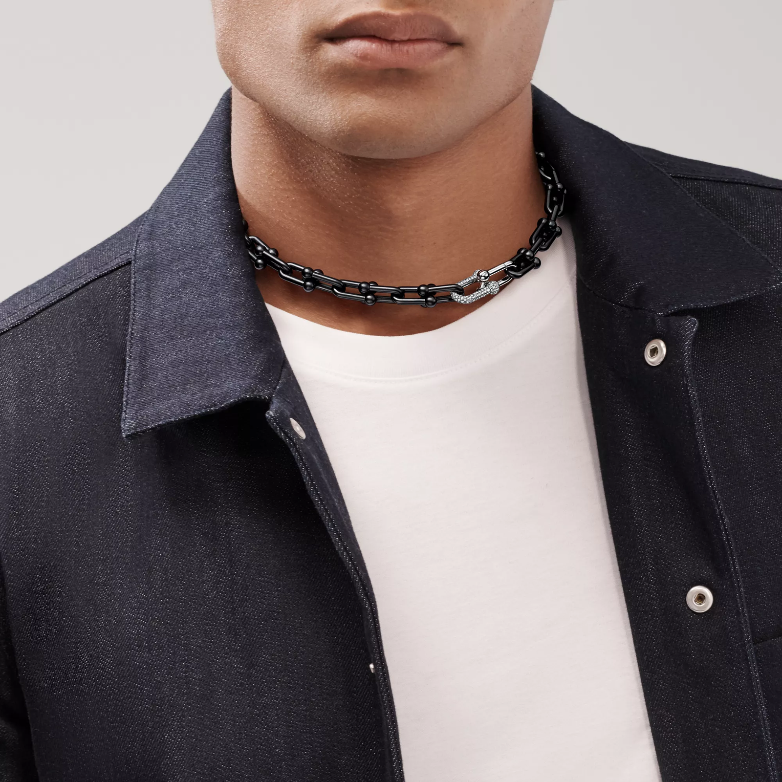 Large Link Necklace in Titanium and Platinum with Diamonds