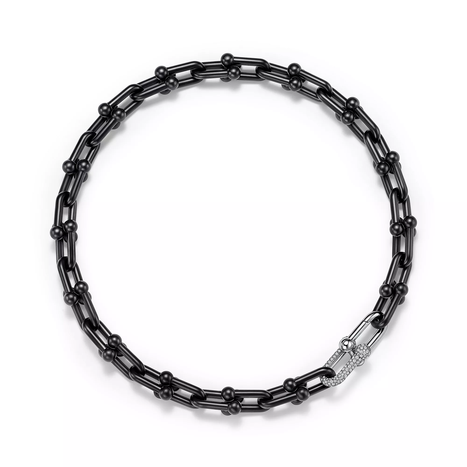 Large Link Necklace in Titanium and Platinum with Diamonds