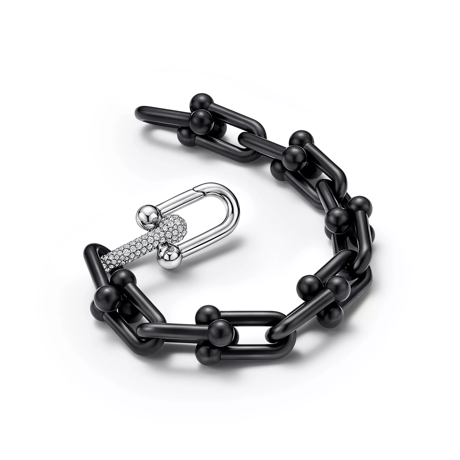 Large Link Bracelet in Titanium and Platinum with Diamonds