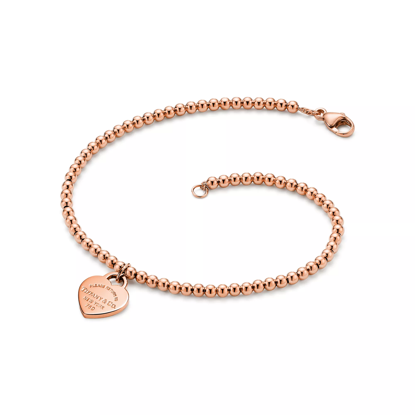 Mini Heart Tag Bead Bracelet in Rose Gold