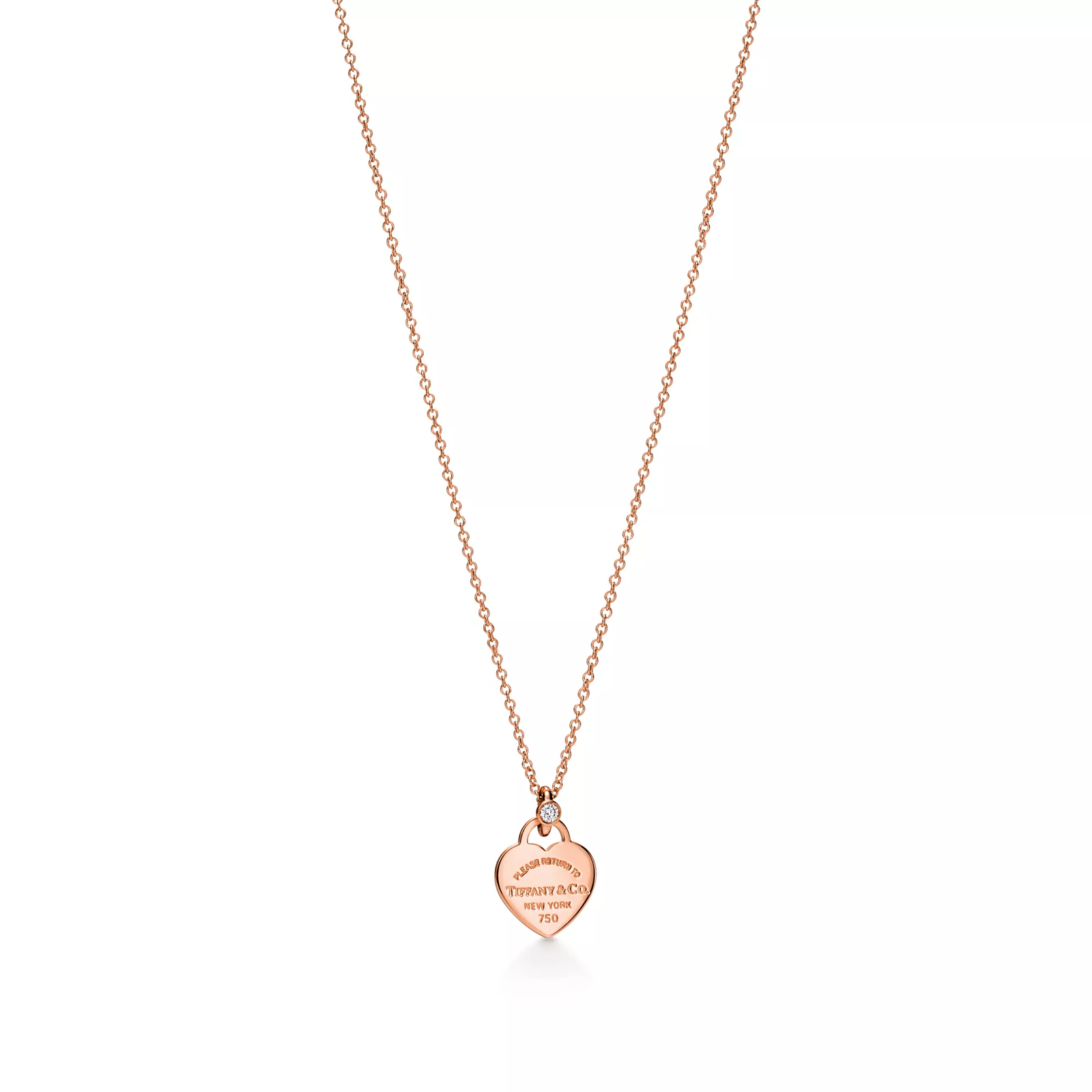 Mini Heart Tag Pendant in Rose Gold with a Diamond