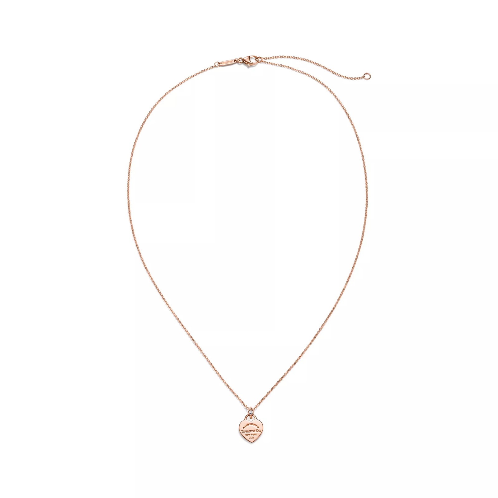 Mini Heart Tag Pendant in Rose Gold with a Diamond