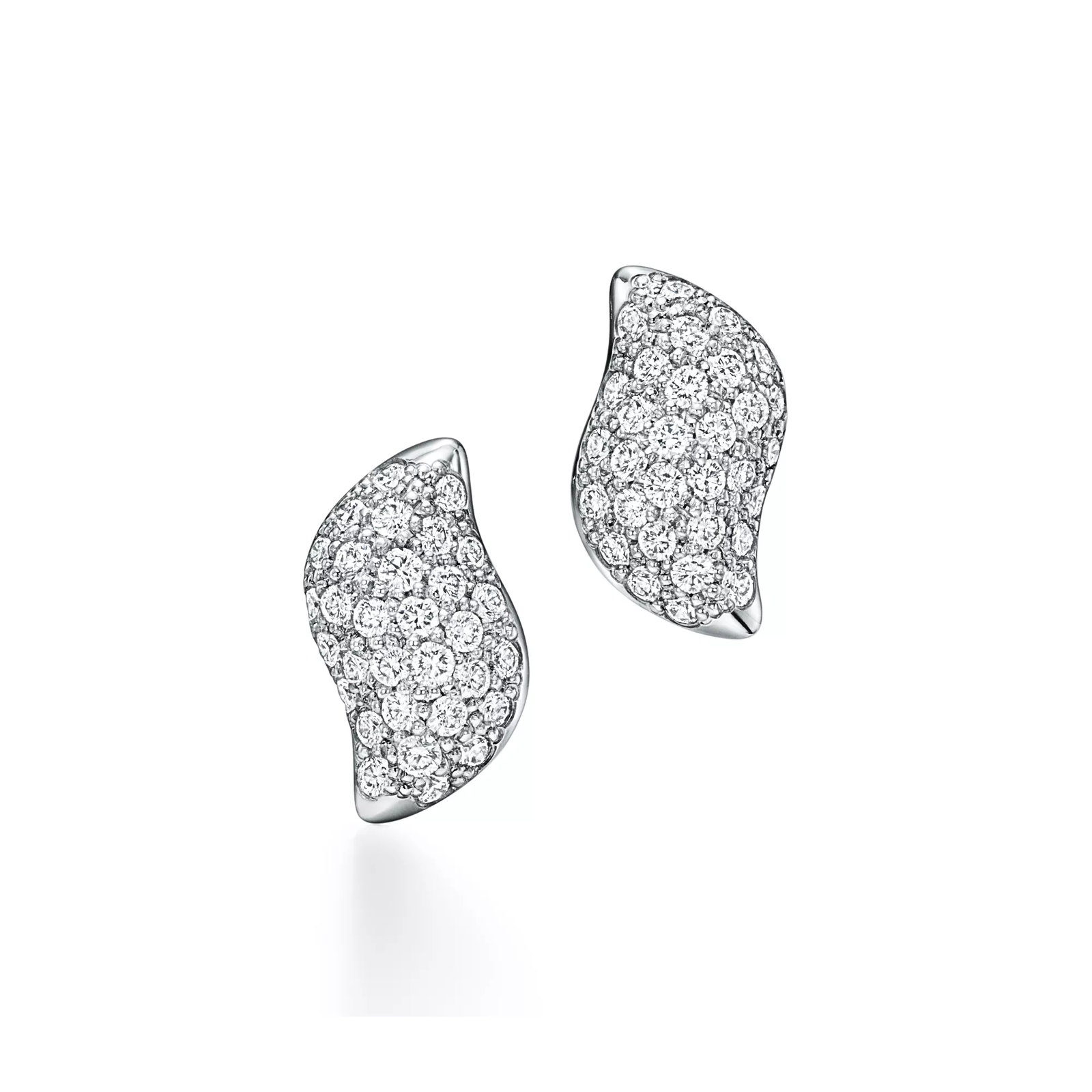 Mini Stud Feather Earrings in Platinum with Pave Diamonds
