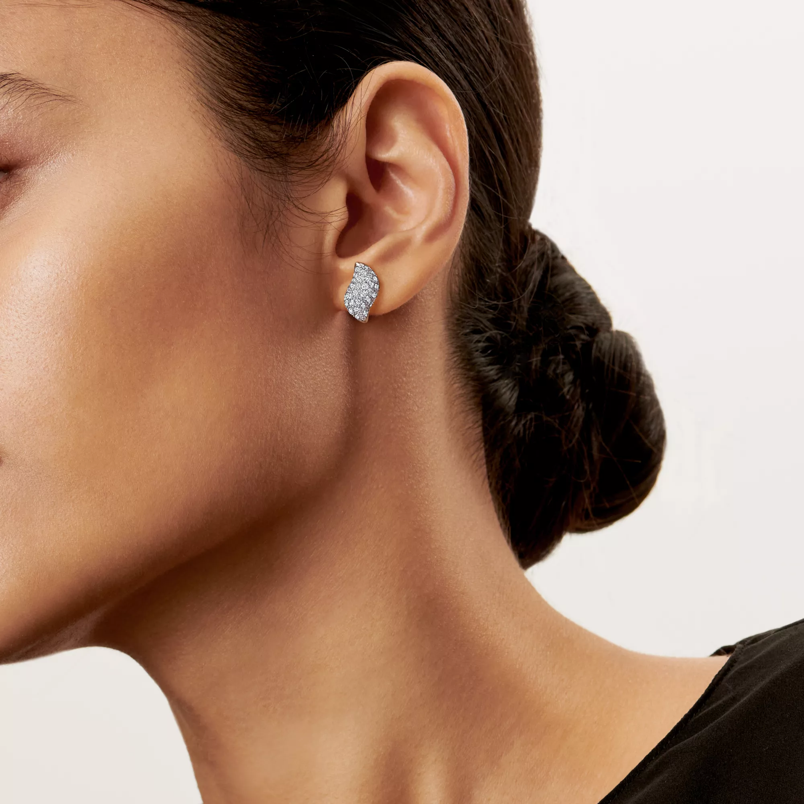 Mini Stud Feather Earrings in Platinum with Pave Diamonds