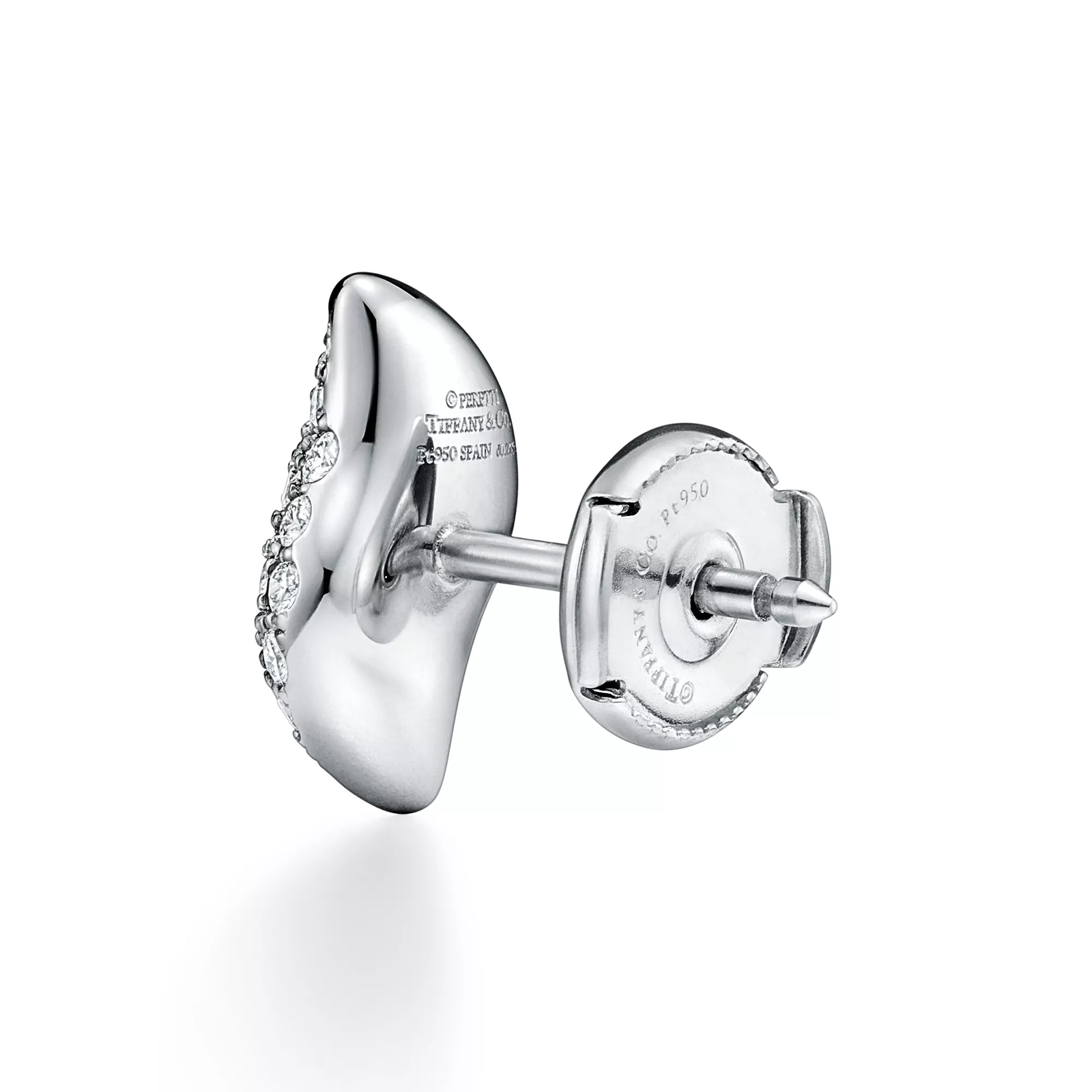 Mini Stud Feather Earrings in Platinum with Pave Diamonds
