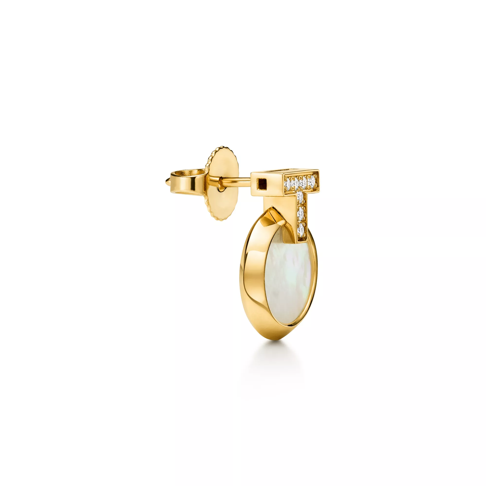 T1 Circle Earrings in Yellow Gold with Mother-of-pearl and Diamonds
