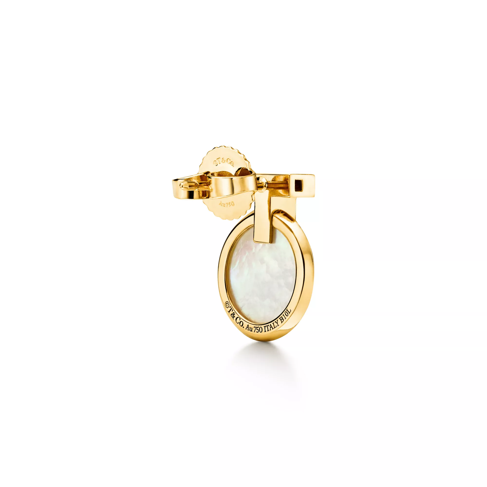 T1 Circle Earrings in Yellow Gold with Mother-of-pearl and Diamonds
