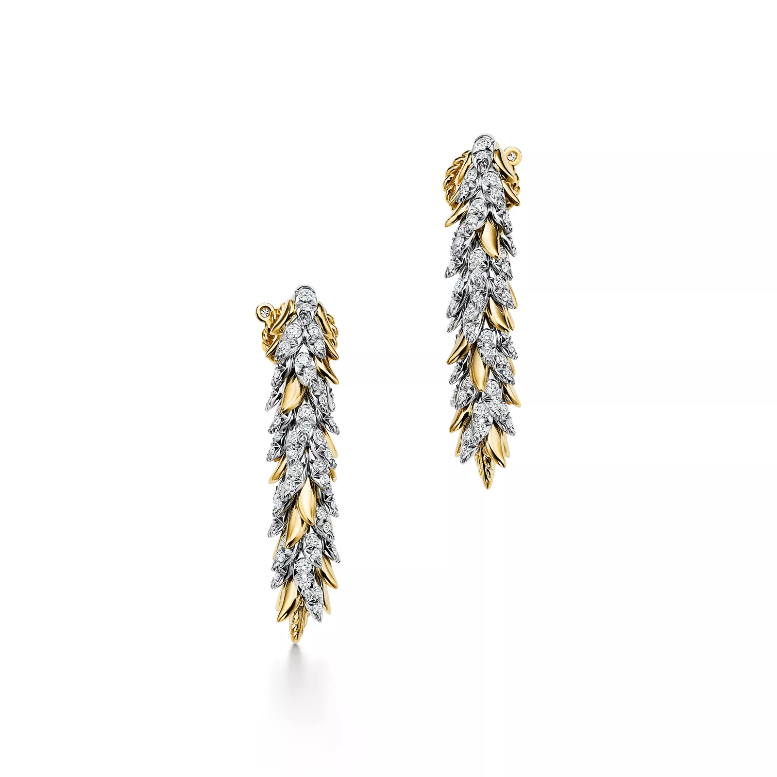 Feathers Earrings in Yellow Gold and Platinum
