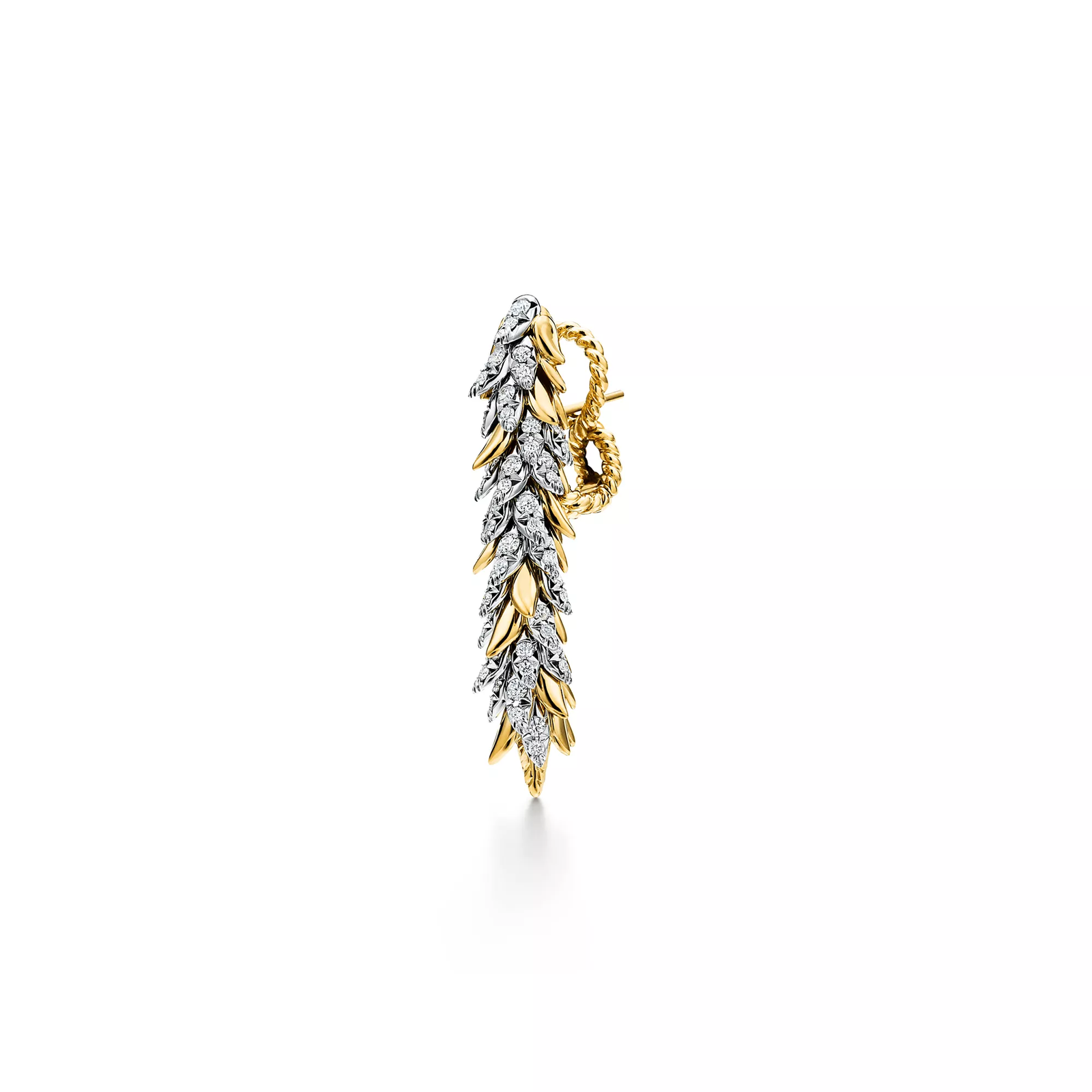 Feathers Earrings in Yellow Gold and Platinum
