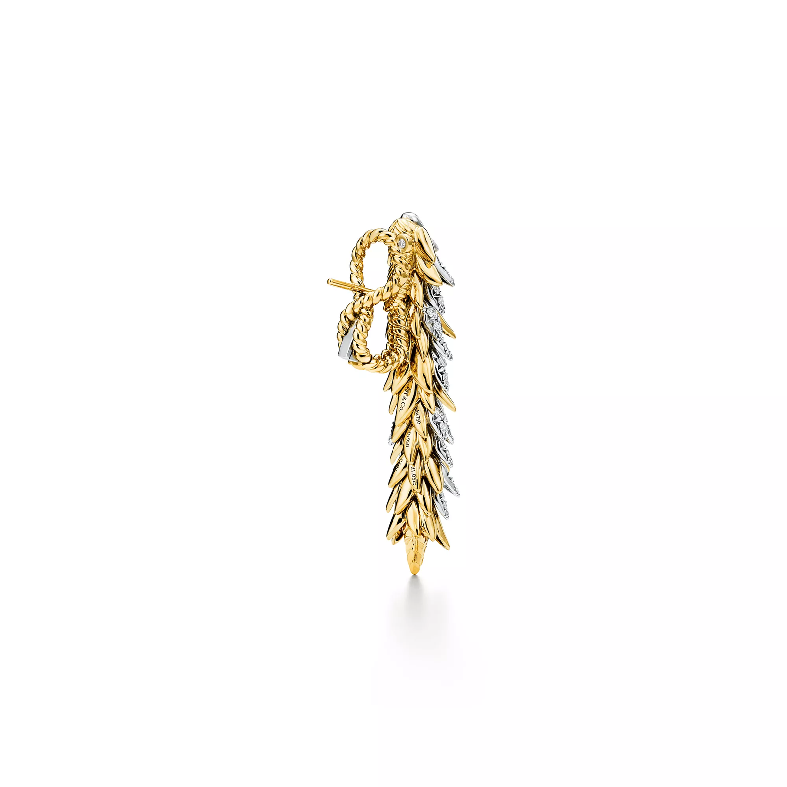 Feathers Earrings in Yellow Gold and Platinum