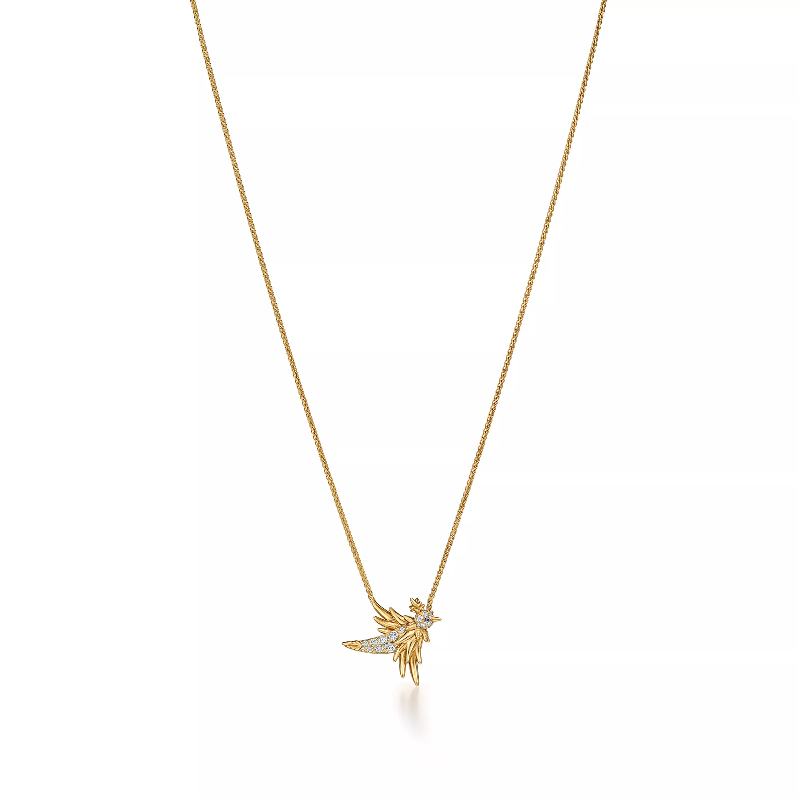 Bird Pendant in Gold with Pave Diamonds and Sapphires