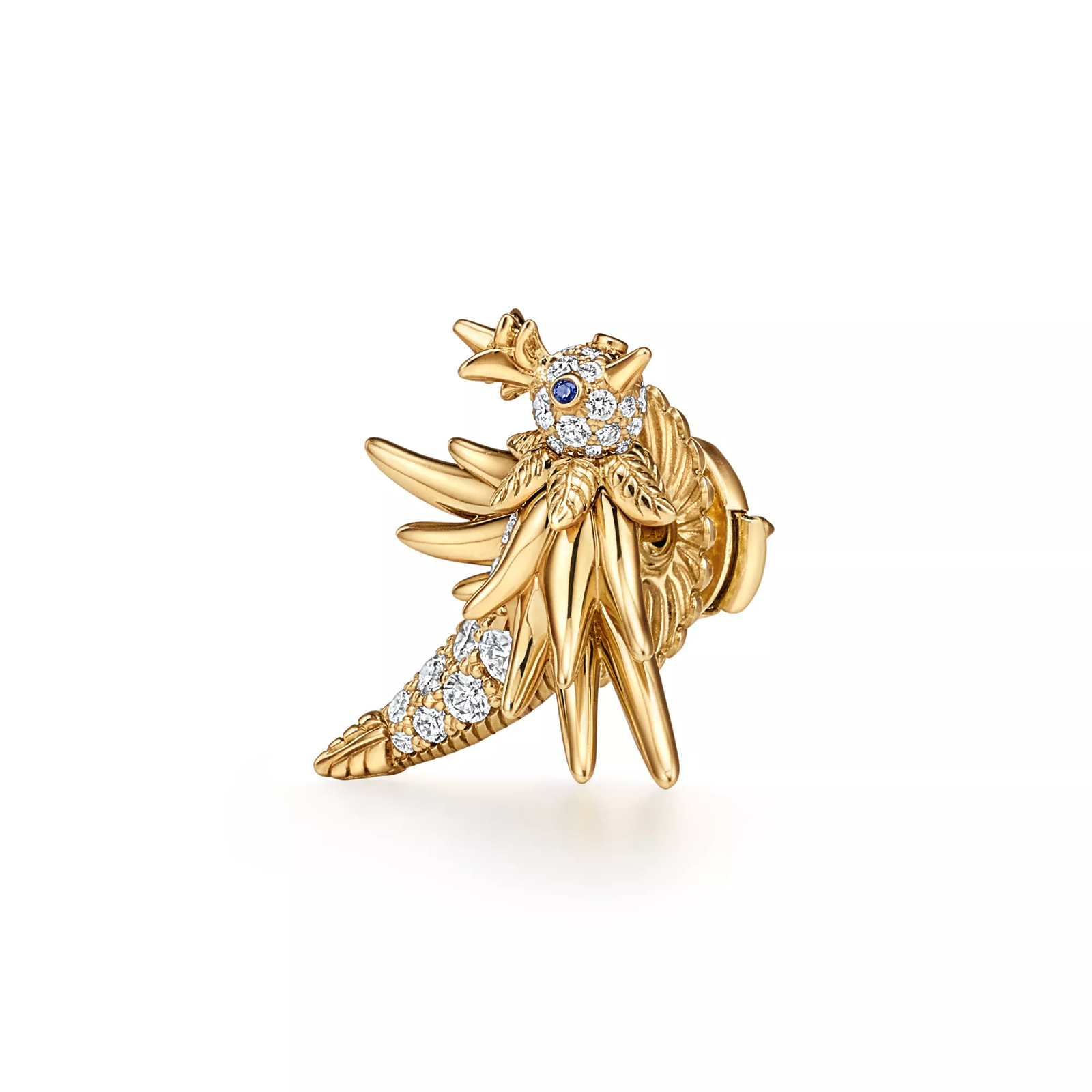 Bird Earrings in Gold with Pave Diamonds & Sapphires