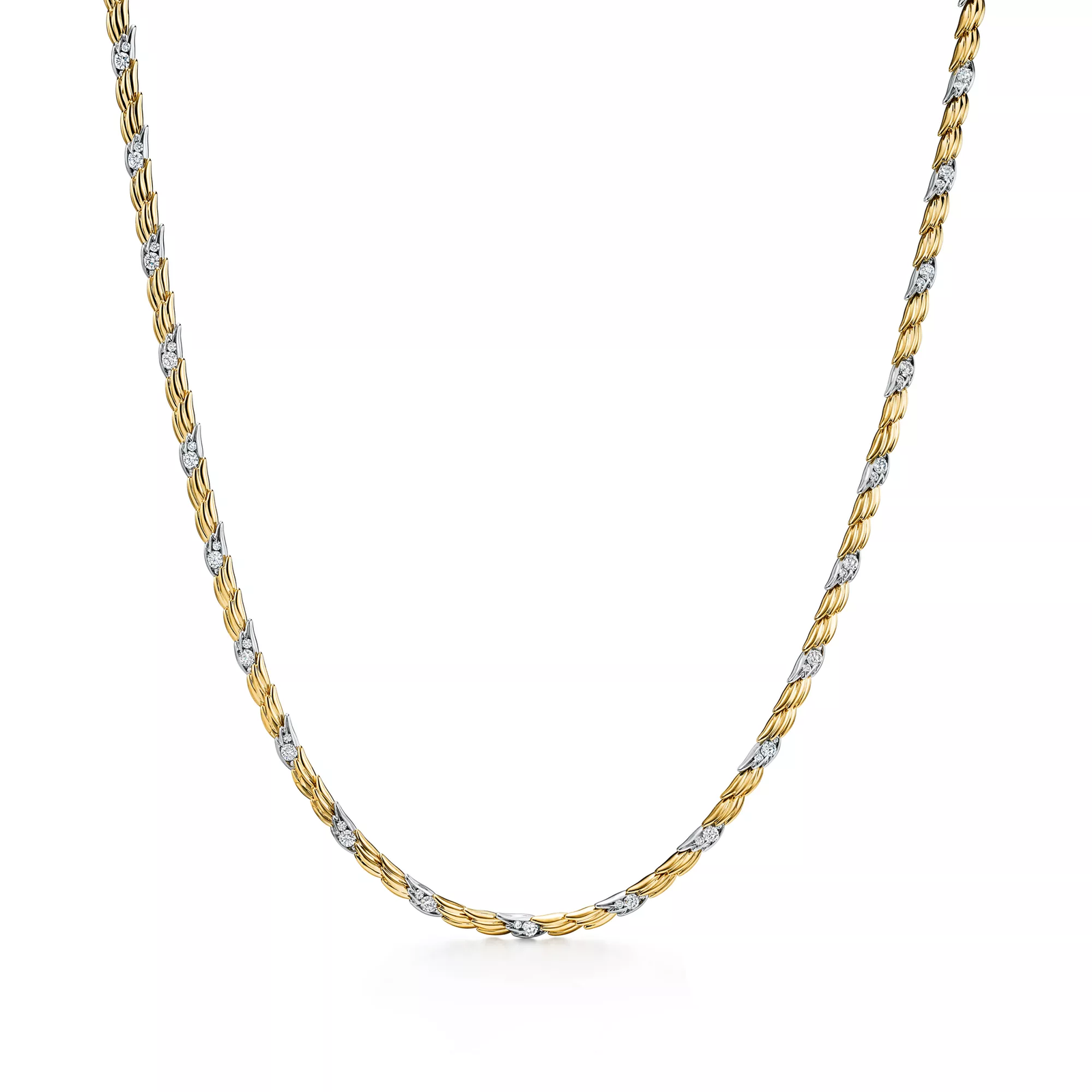 Wings Necklace in Gold and Platinum with Pave Diamonds