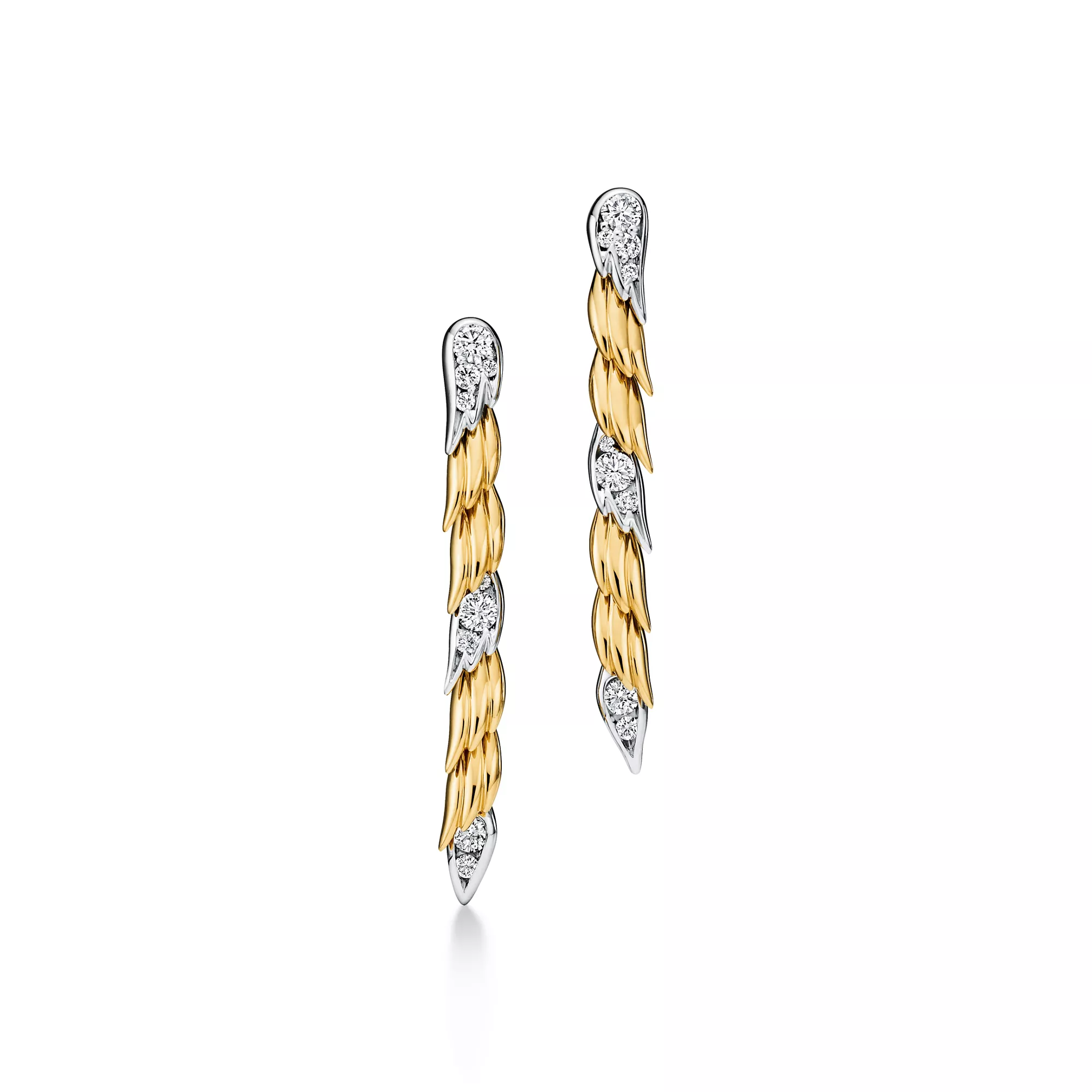 Wings Drop Earrings in Gold & Platinum with Diamonds