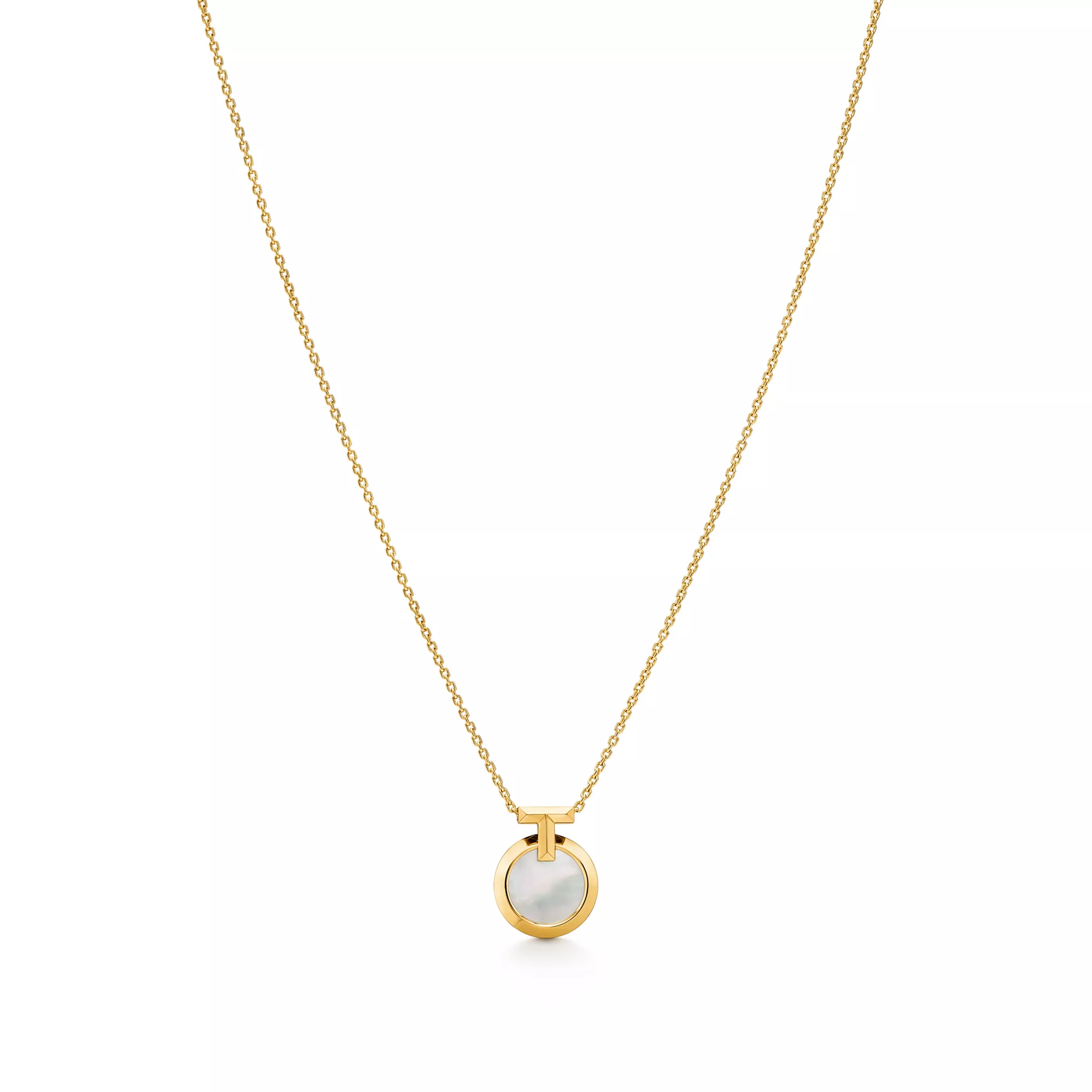 T1 Circle Pendant in Yellow Gold with White Mother-of-pearl