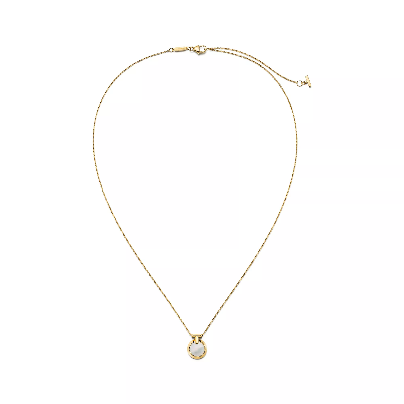 T1 Circle Pendant in Yellow Gold with White Mother-of-pearl
