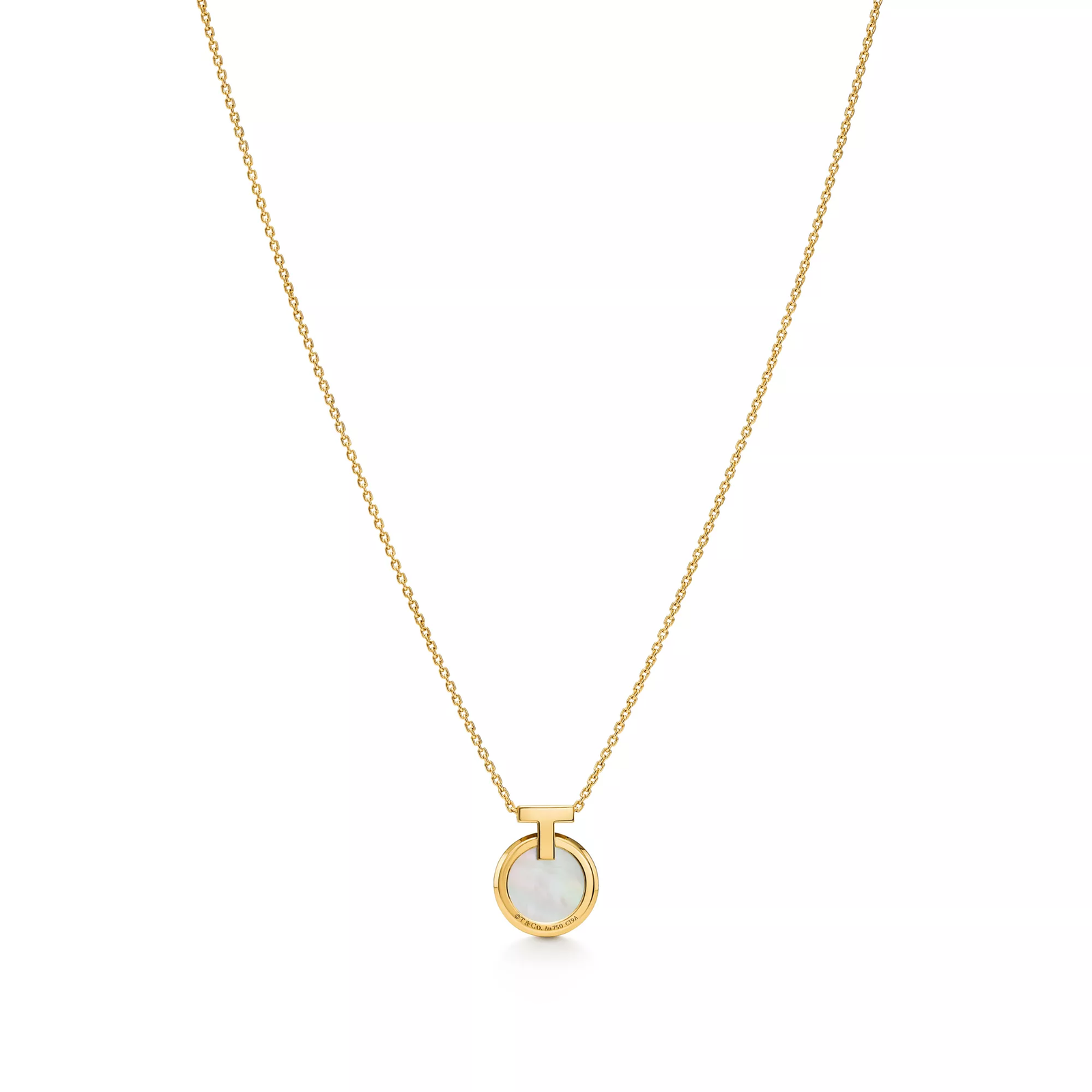 T1 Circle Pendant in Yellow Gold with White Mother-of-pearl